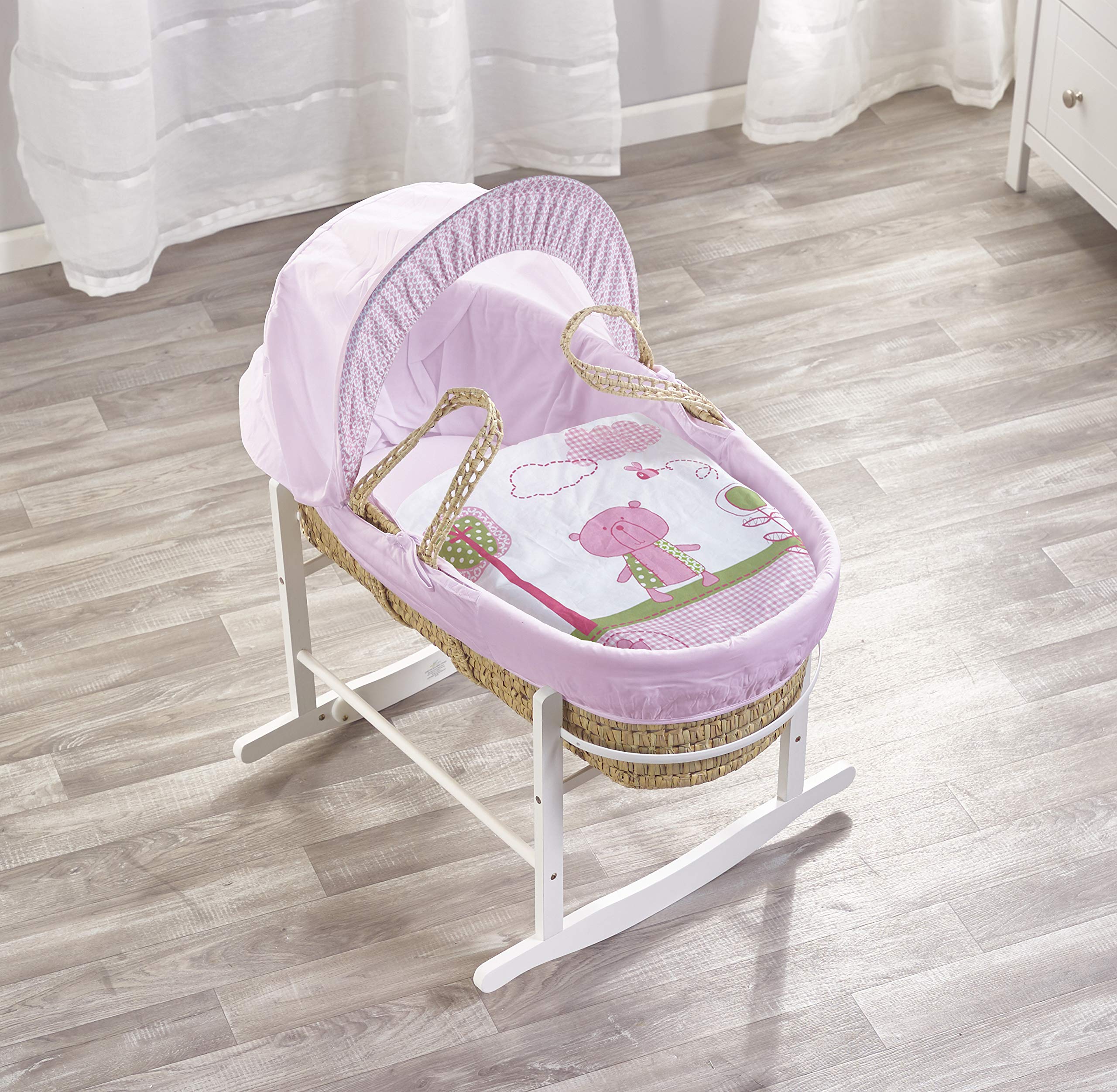 Buy Kinder Valley Beary Nice Pink Palm Moses Basket with White Rocking