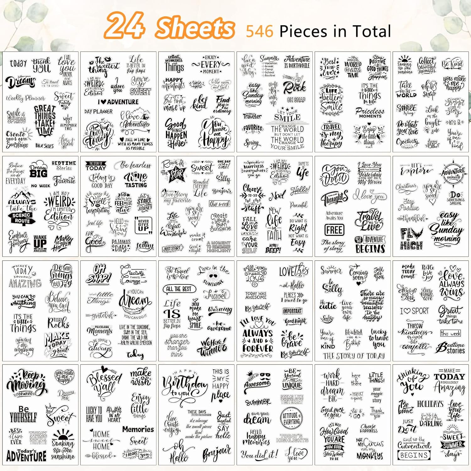 546 Pcs 24 Sheets Vintage Words Stickers for Journaling Nice Words Sentences Stickers Inspirational Scrapbook Stickers Waterproof Aesthetic Stickers for Journaling Water Bottles Laptop (Vivid Style)