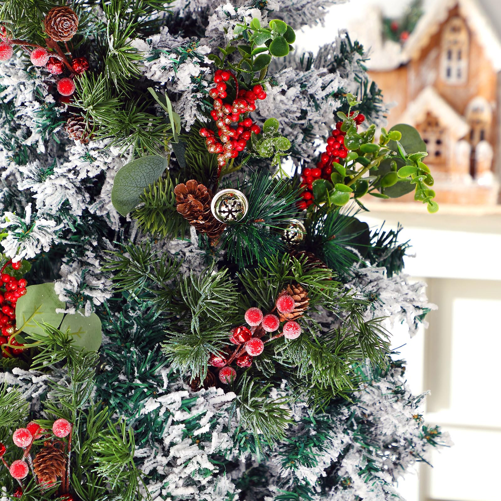 Syhood Lot de 12 pics de Noël artificiels de 30,5 cm avec branches de baies, houx, pommes de pin pour travaux manuels de Noël, décoration de vacances d'hiver