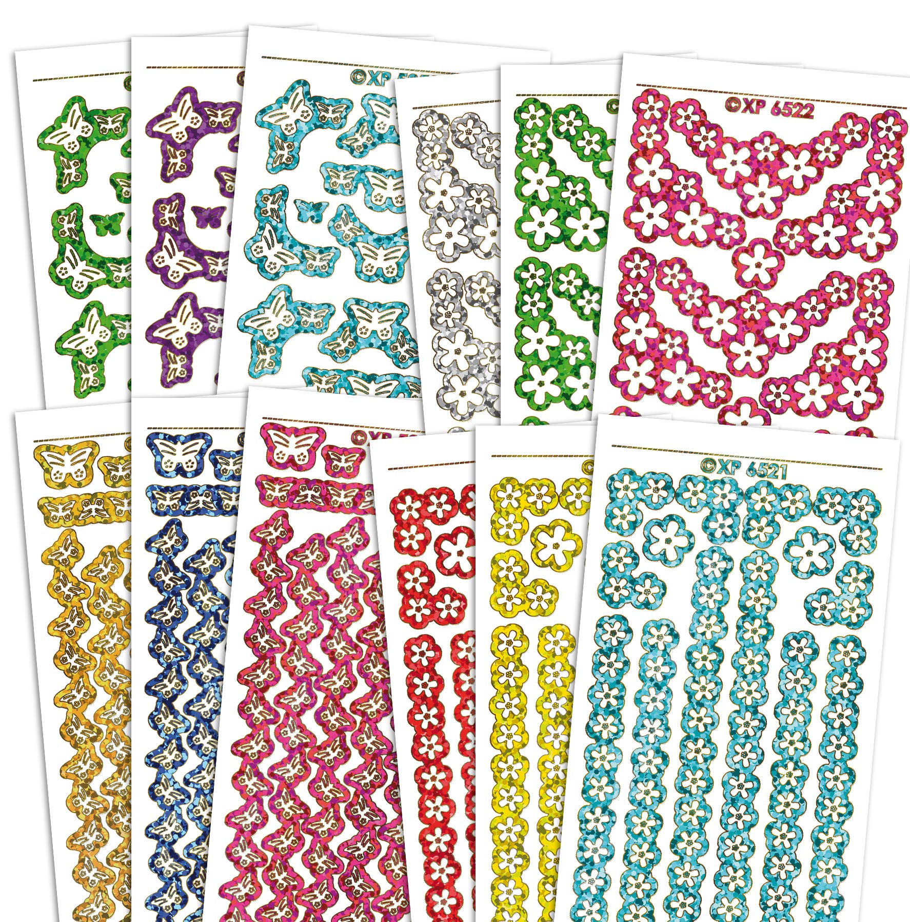 Peel Off Stickers Multicoloured Bumper Value Pack – Holographic Multi-Colour Craft Stickers For Card Making, Scrapbooking, Decorations & Diy Crafts – 12 Sheets, One Size