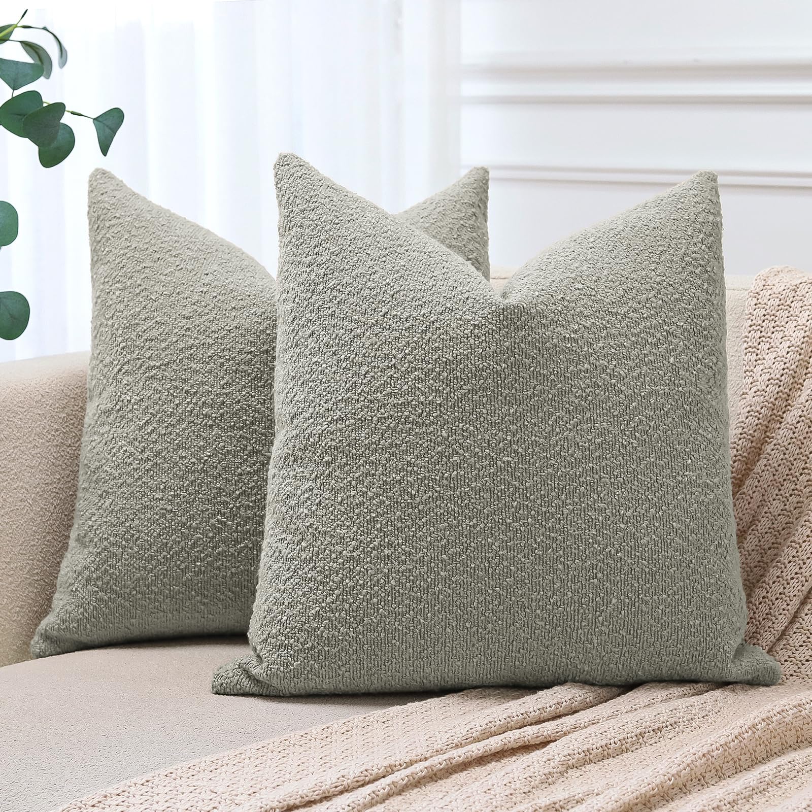 Housses de coussin 60x60cm gris nuage lot de 2 en boucle