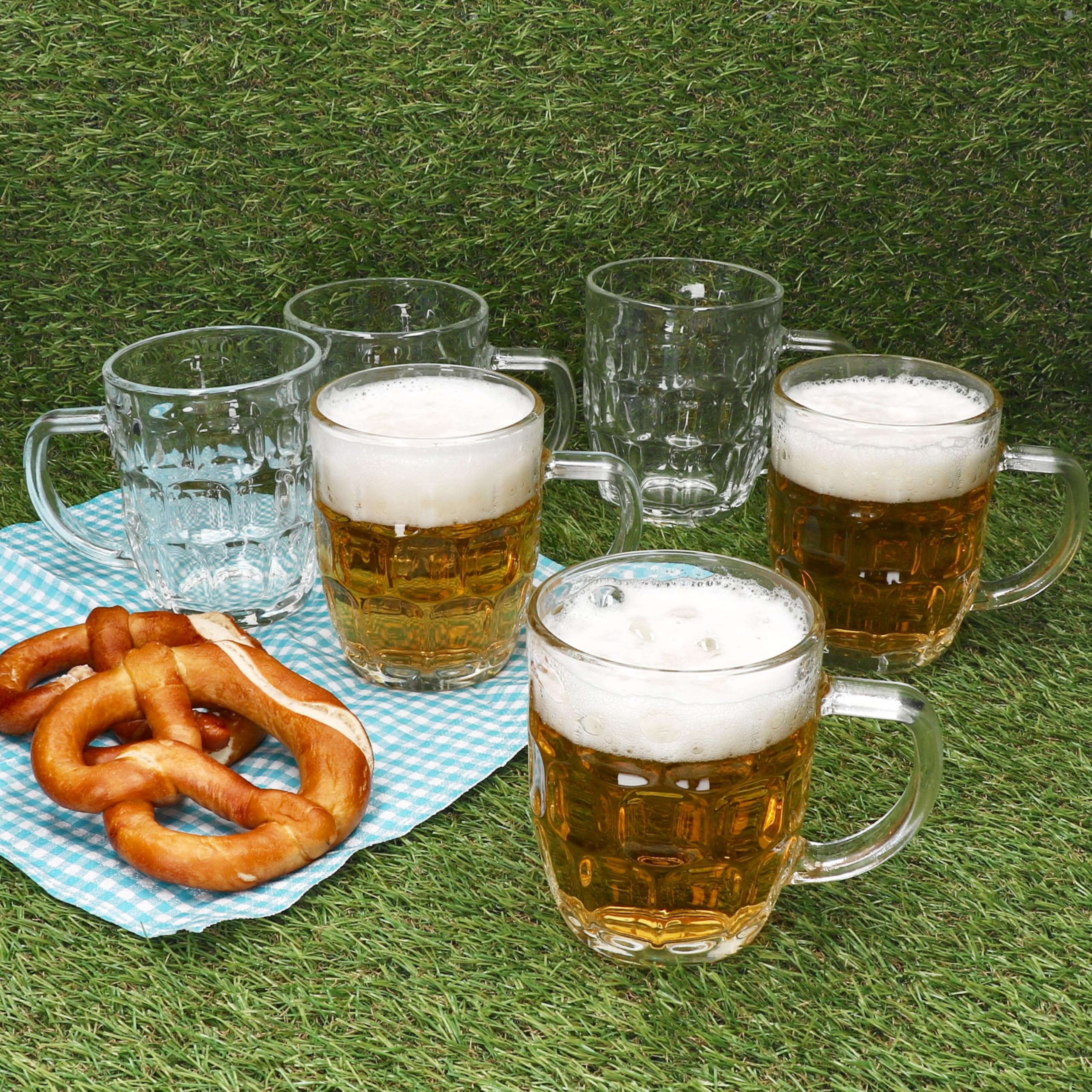 MamboCat Set di 6 boccali da birra Dublino I 400 ml Altezza 12 cm I per 6 persone I Boccale da birra in vetro con rilievo e manico I Bicchieri da birra trasparenti 0,4 l I Boccale da birra per feste