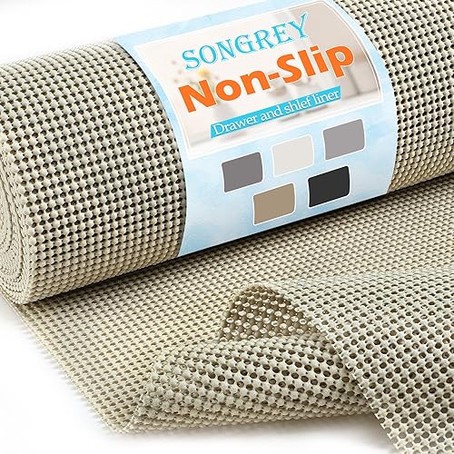 Songrey Forro no adhesivo para cajones y estantes, forros antideslizantes para gabinetes, protege el armario de la cocina, cajones de baño,
