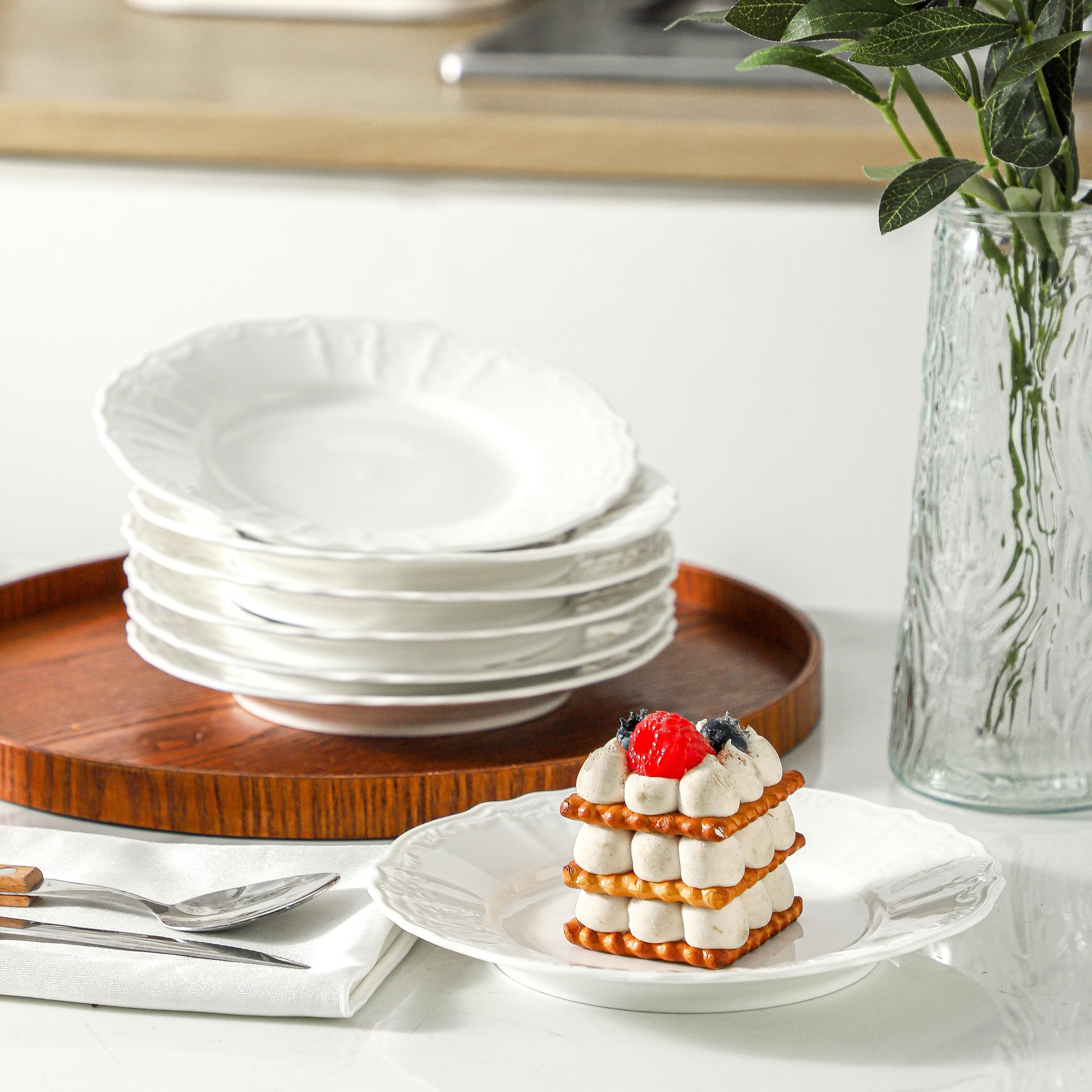 XINLTC Embossed Ceramic Appetizer & Dessert Plates, 7.5 inch Small