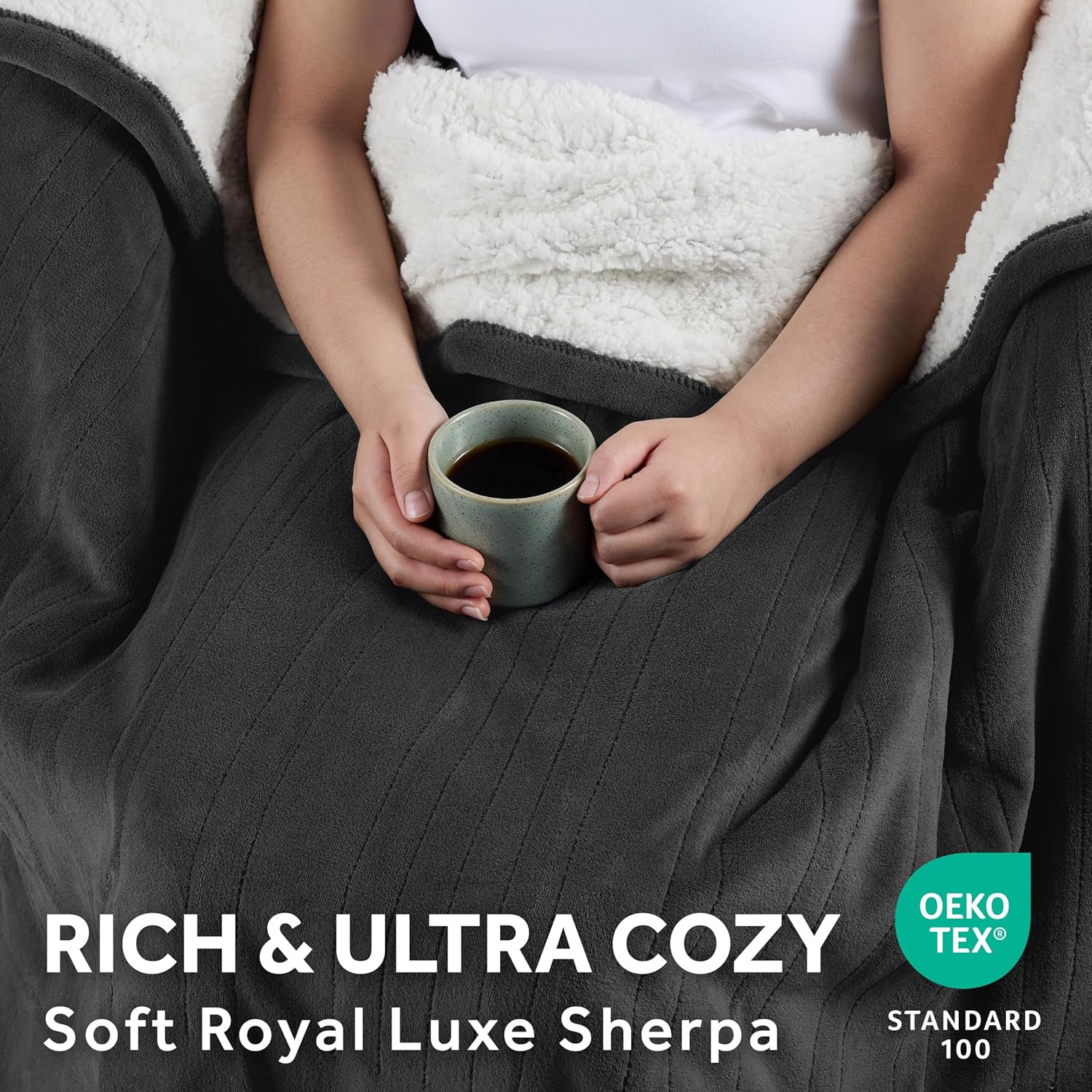 Sunbeam Royal Luxe Microplush Reverse Sherpa Heated Electric Blanket Queen Size, 90" x 84", 12 Heat Settings, 12-Hour Selectable Auto Shut-Off, Fast Heating, Machine Washable, Warm and Cozy, Night Fog - Image 4