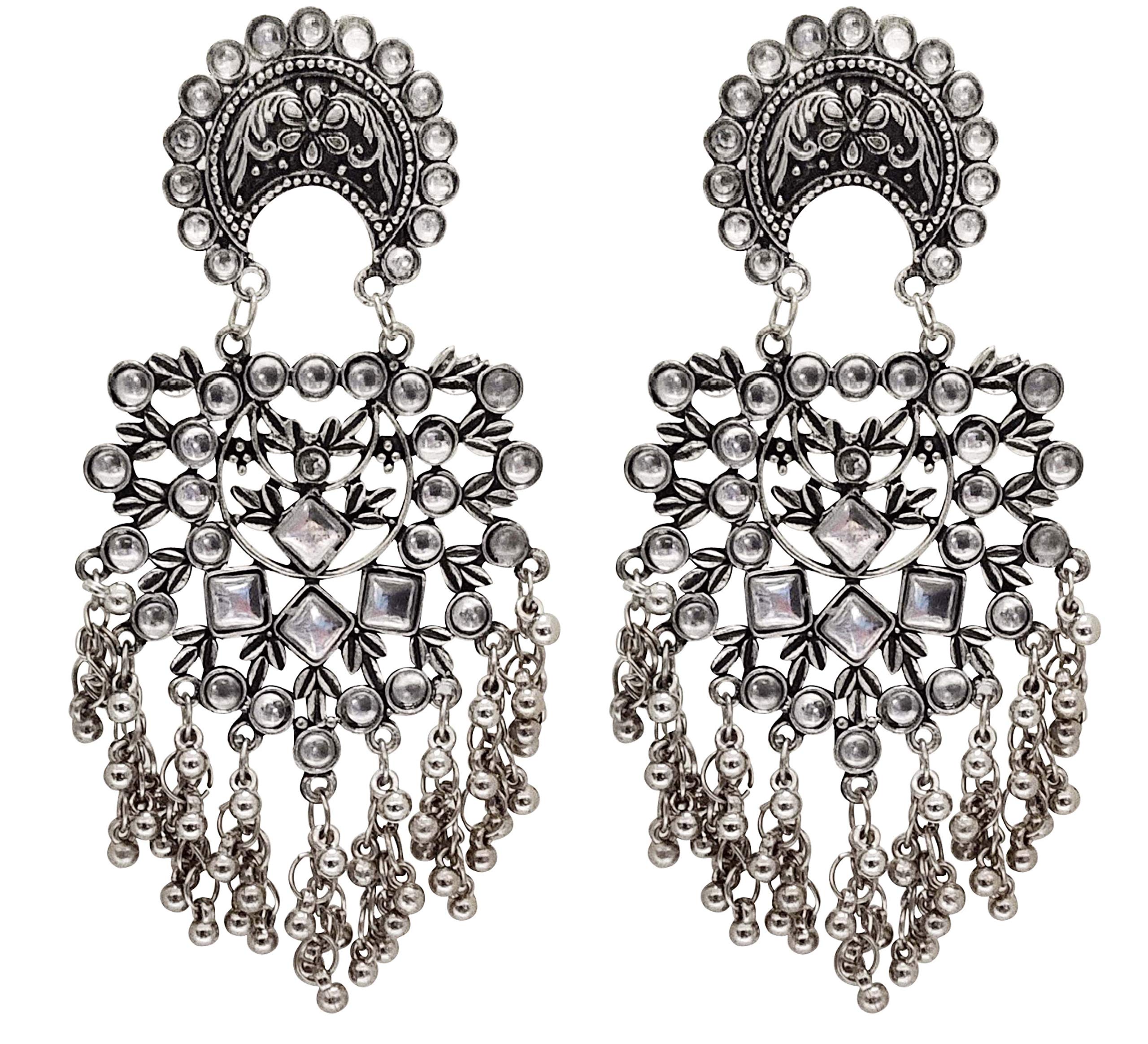 KRELIN womens Traditional Silver Oxidised Antique Stylish Designer Afghni_Big Dangle Drop Earrings (B08NPY6TVY) Amazon Price History, Amazon Price Tracker