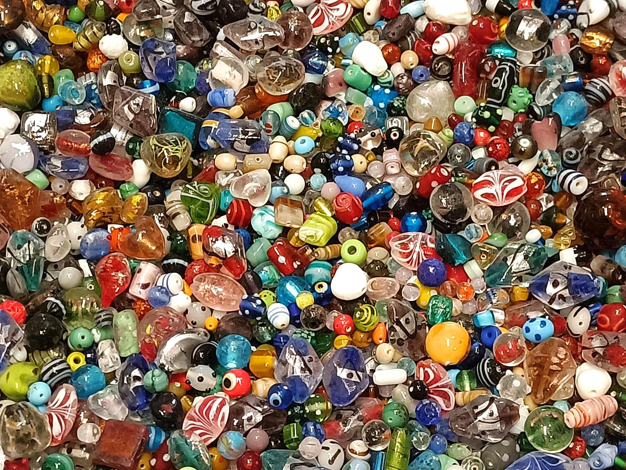 Perlin Posten Glasperlen Mix 1000 g Lampwork Silberfolie Perlen 10 mm bis 50 mm Schmuck Basteln DIY Großpackung