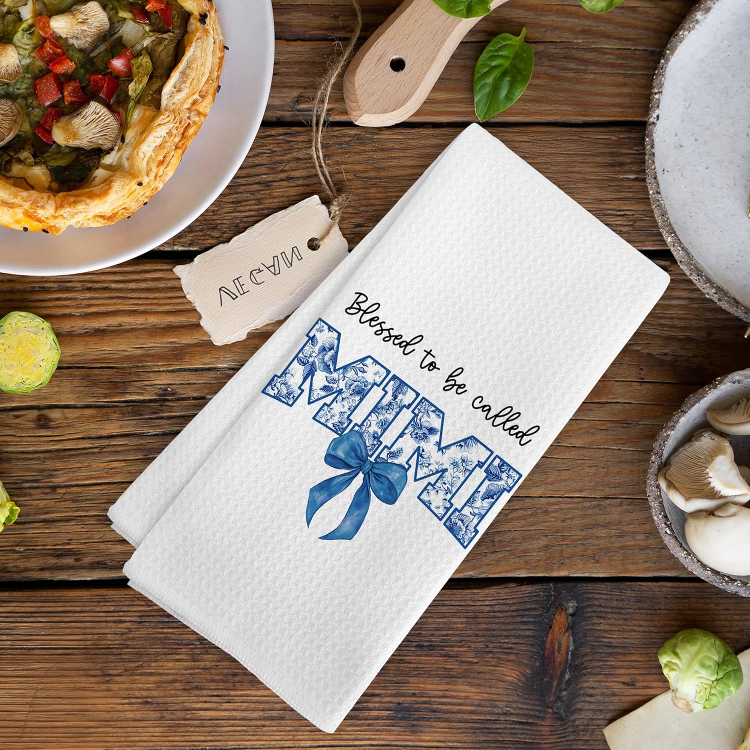 Mimi Gifts for Women from Grandkids, Mothers Day Christmas Kitchen Gift for Mimi, Blessed to be Called Grandma Chinoiserie Floral Kitchen Dish Hand Tea Towels for Bathroom, 16x24 Inch - Image 6