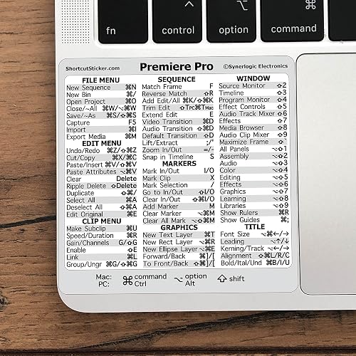 Synerlogic Adobe Premiere Pro Keyboard Shortcut Sticker