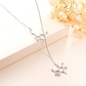 Collana Serotonina In Argento 925 Placcato Oro - Molecola Chimica Felicità - Gioiello Scienziato
