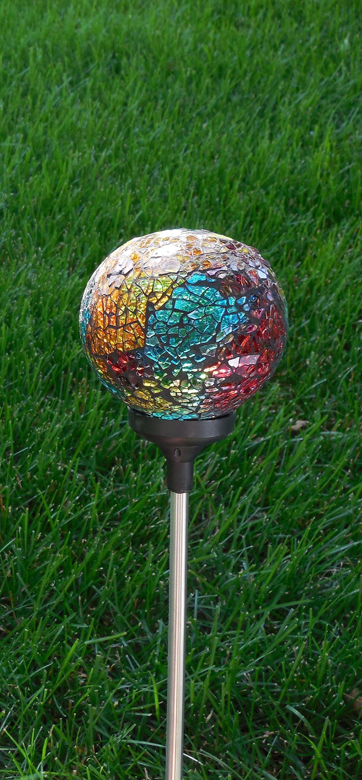 Solar Colorful Multi-Color Ball LED Light, Mosaic Crackle Glass Ball Garden Decor Stake Yard Outdoor Landscaping Color Changing LED Lamp