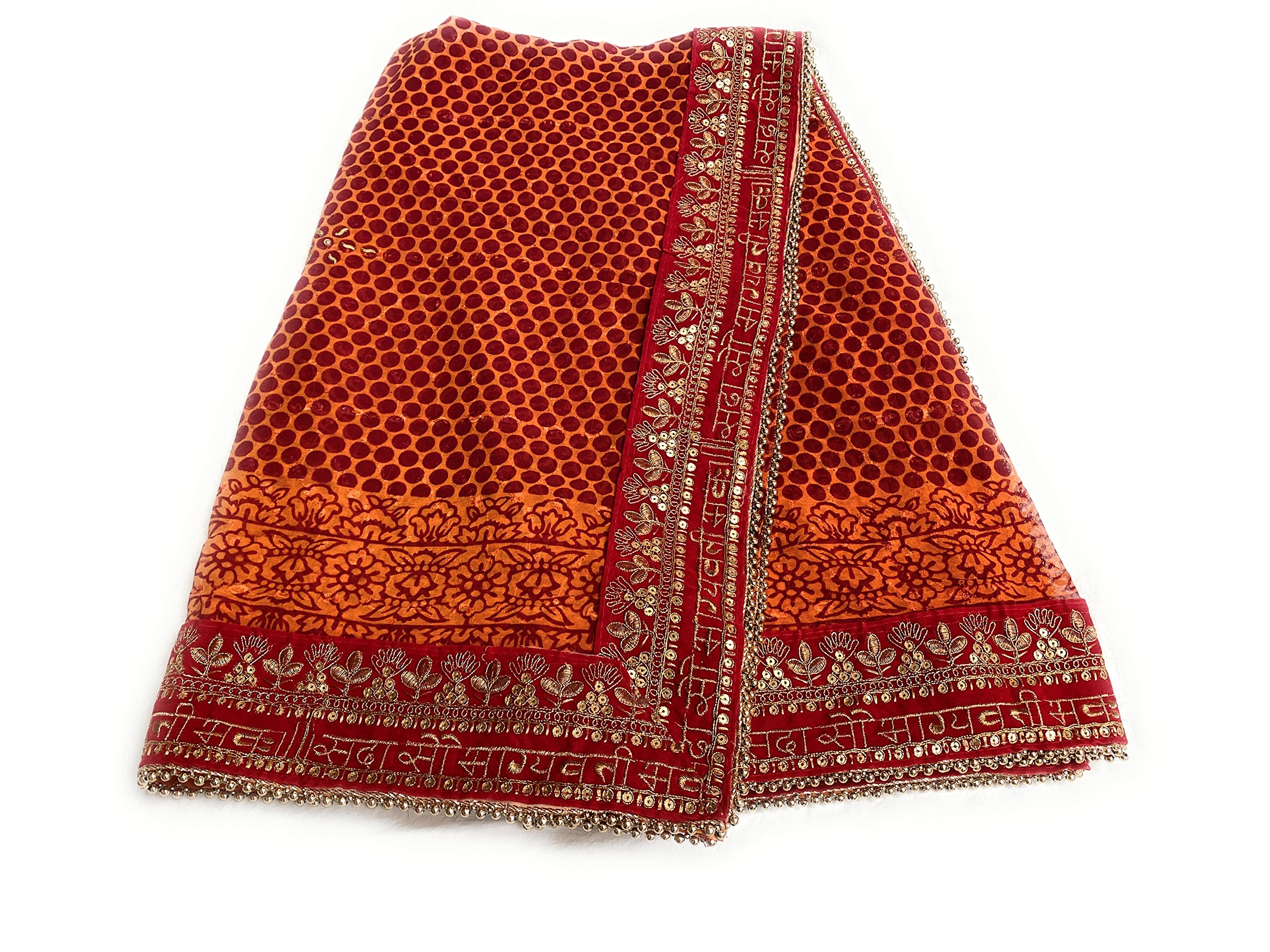fashion & heritage - delivering ethnicity Fashion & Heritage Traditional Uttarakhand Orange Pichora for Women's | Embroidered Chiffon Pichoda | Ethnic Bridal Wear Pichodi | Lightweight Dupatta for Festivals & Weddings-picture-38