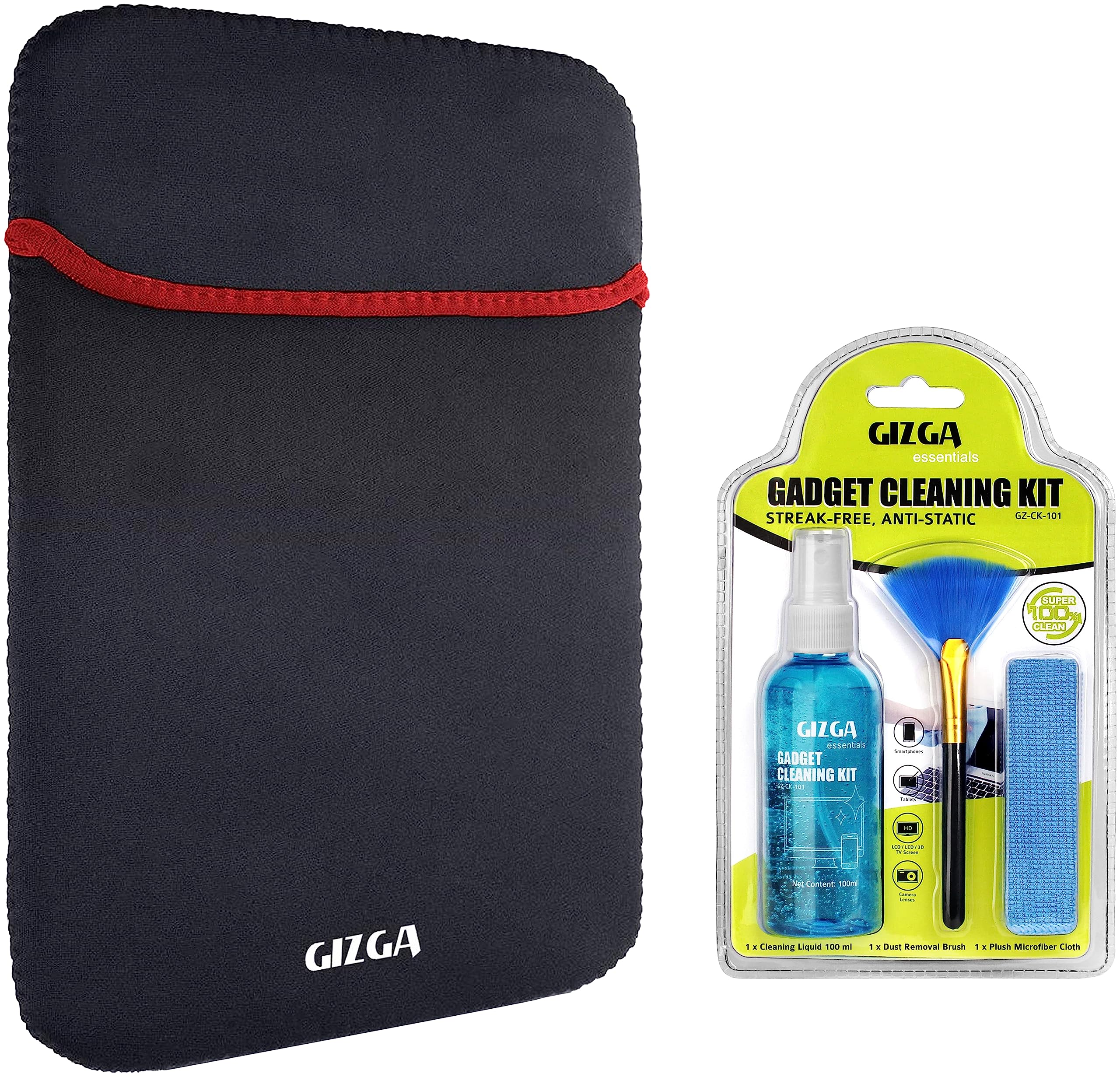 Gizga Essentials Professional 3-in-1 Cleaning Kit for Camera, Lens && 14.1 inches Neoprene Protective Reversible Sleeve for laptopss, Notebook, Netbook, ChromeBook, Microsoft Surface