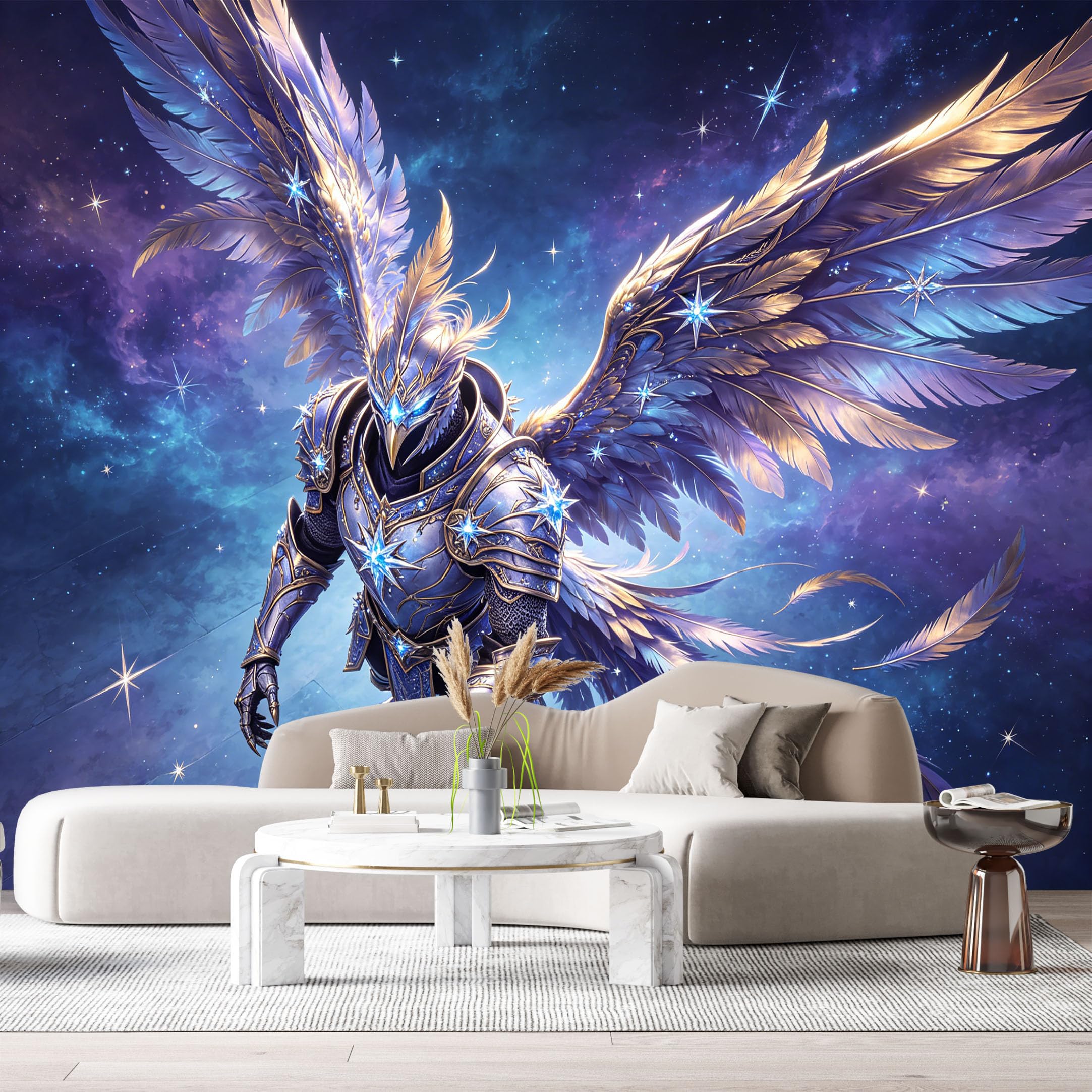 Custom Size Wall Murals Celestial Cosmic Warrior Abstract 3D Starry Galaxy Armor Wings SelfAdhesive Wall Fabric Removable Large Wallpaper for Photo Living Room