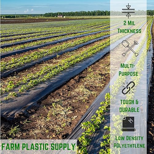 Miniatura 2 de Farm Plastic Supply - Lámina de plástico negro - 2 mil - Lona de plástico negra, lámina de plástico de barrera de vapor de polietileno, lona de