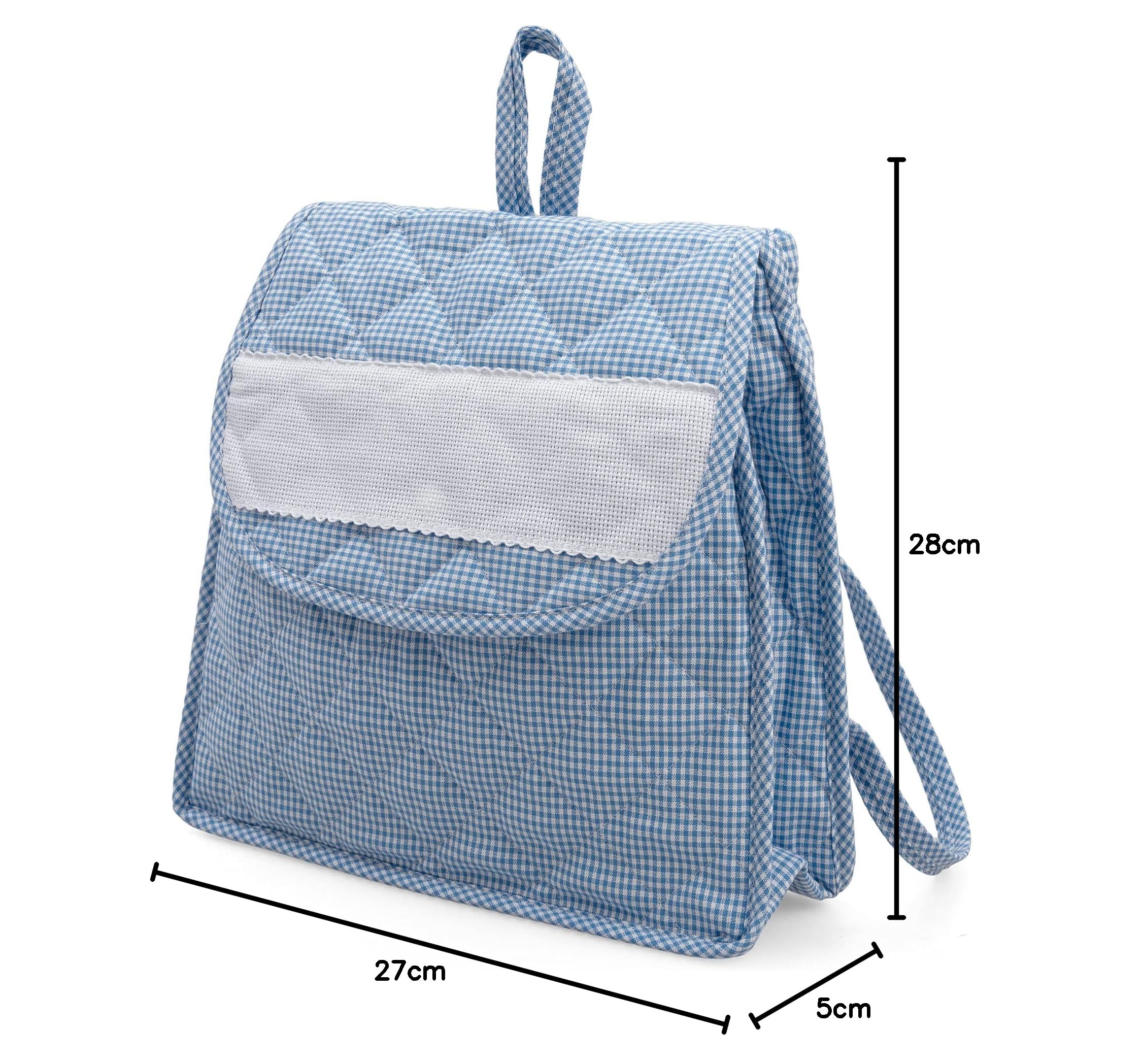 Filet - Zainetto per l'asilo per Bambini |Materiali di alta qualità |Inserto in tela aida personalizzabile|Chiusura con pratico bottone| Azzurro| Dim. 27 x 28 x 5 cm