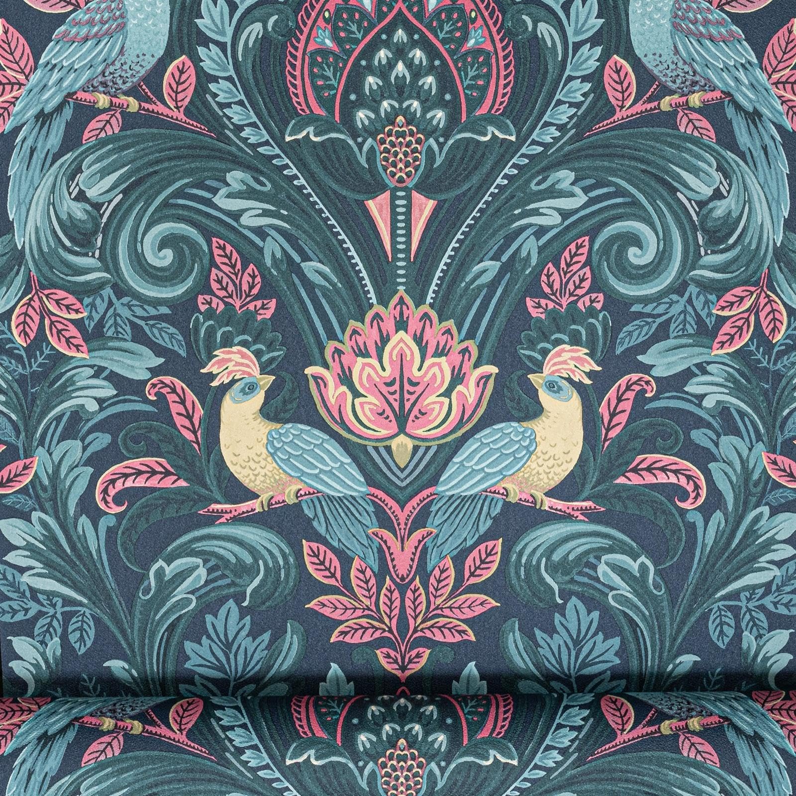 Sophie Laurence Navy Blue Floral Birds Slightly Imperfect Wallpaper