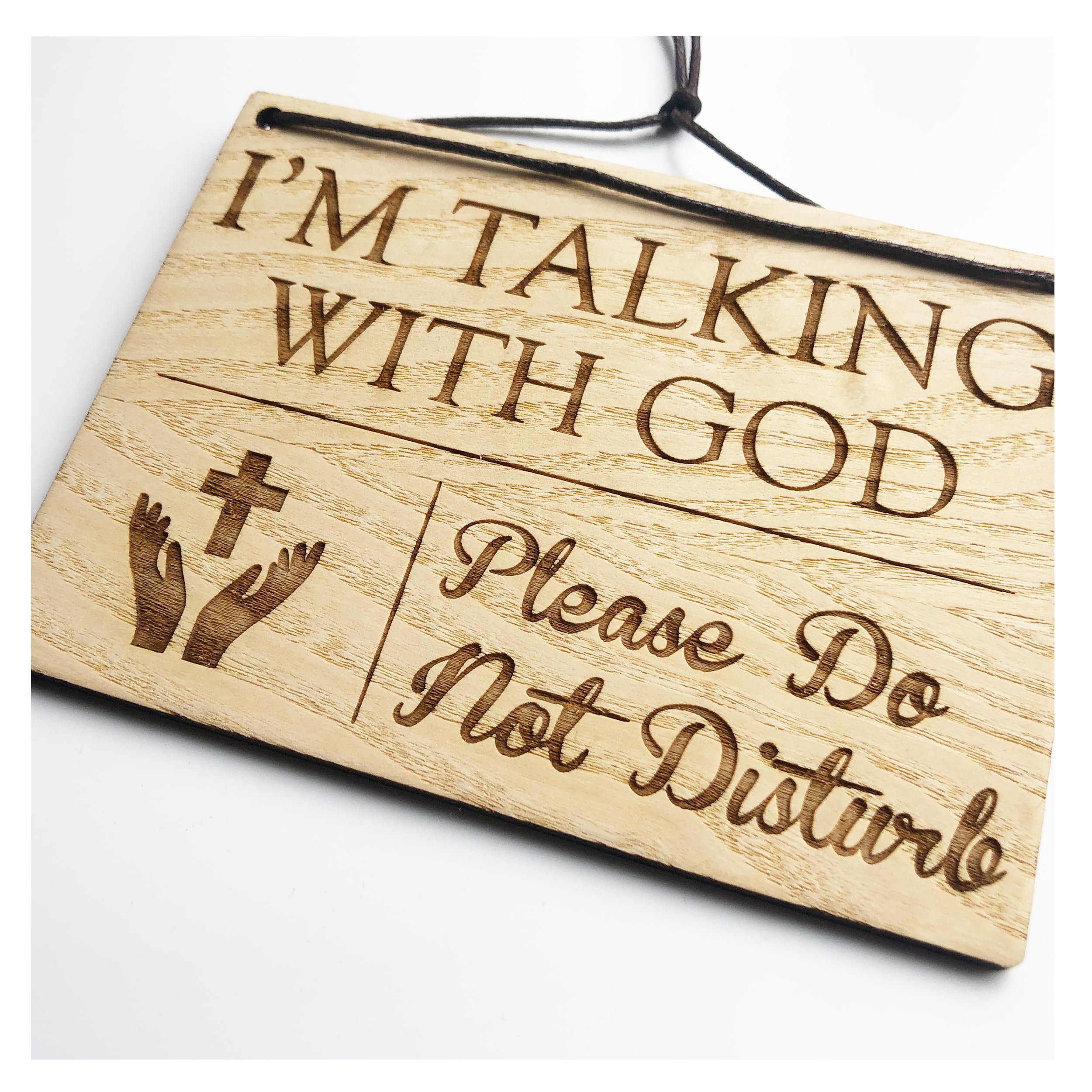 Lovethis** Talking With God I'm - Please Do Not Disturb - 140Mm X 100Mm X 4Mm Wooden Laser Engraved Rectangle Sign Plaque With Cotton Cord (Talking With God)