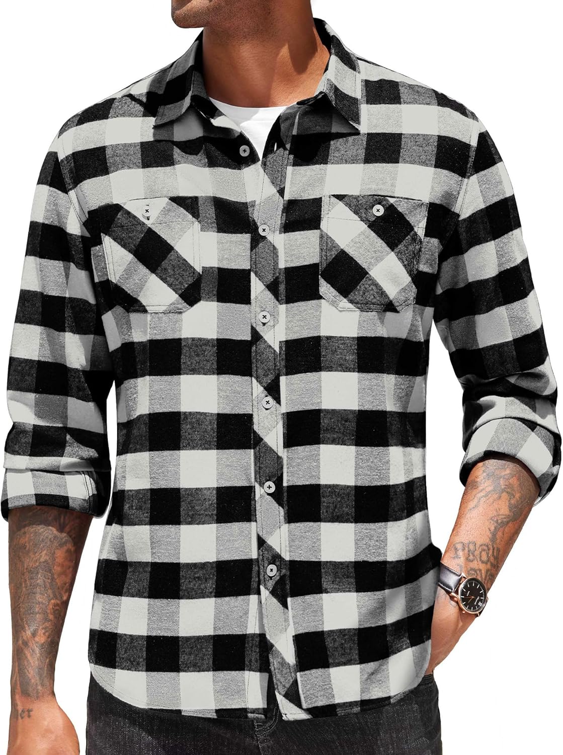 COOFANDY Flaneloverhemd voor heren, langarm, geruit houthakkerhemd, vrijetijdsoverhemd met borstzak, hemdjack, karo-overhemden, regular fit, klederdrachtoverhemd, motorrijdershirt, M