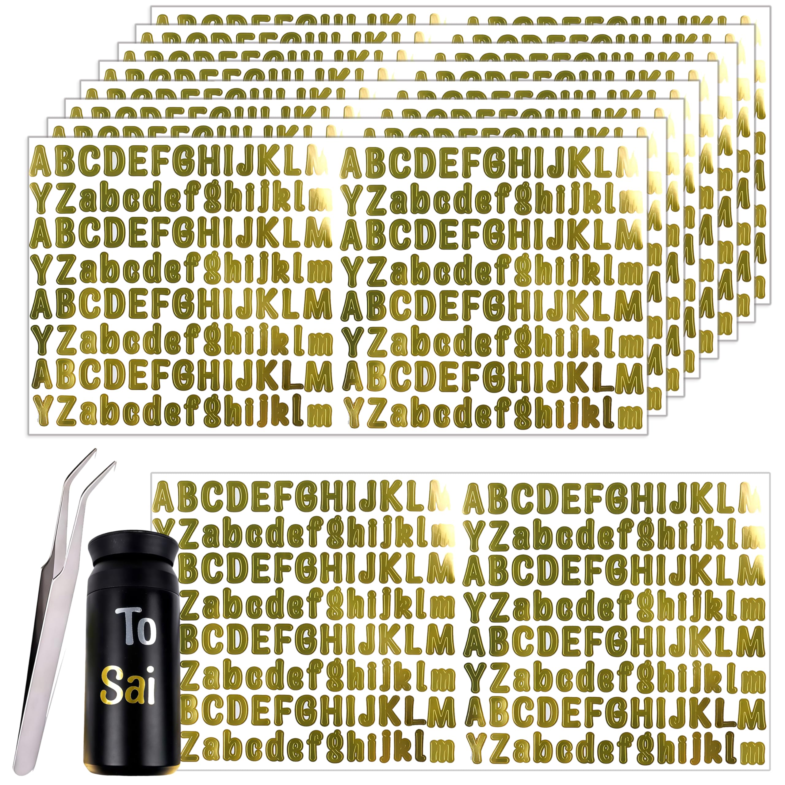 Keeshibao 2500 PCS Gold Letter Stickers Small, 1/2 Inch Mini Letter Stickers- Half in Tiny Vinyl Alphabet Letters for Waterbottle, Scrapbooking,