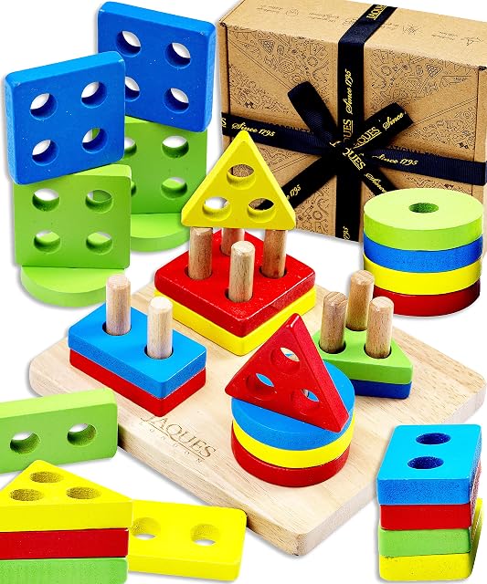 Jaques of London Shape Sorter Board | Educational Wooden Toys for 1 2 3 Year Olds | Montessori Toys | Stacking Toy Geometric Shapes Puzzle