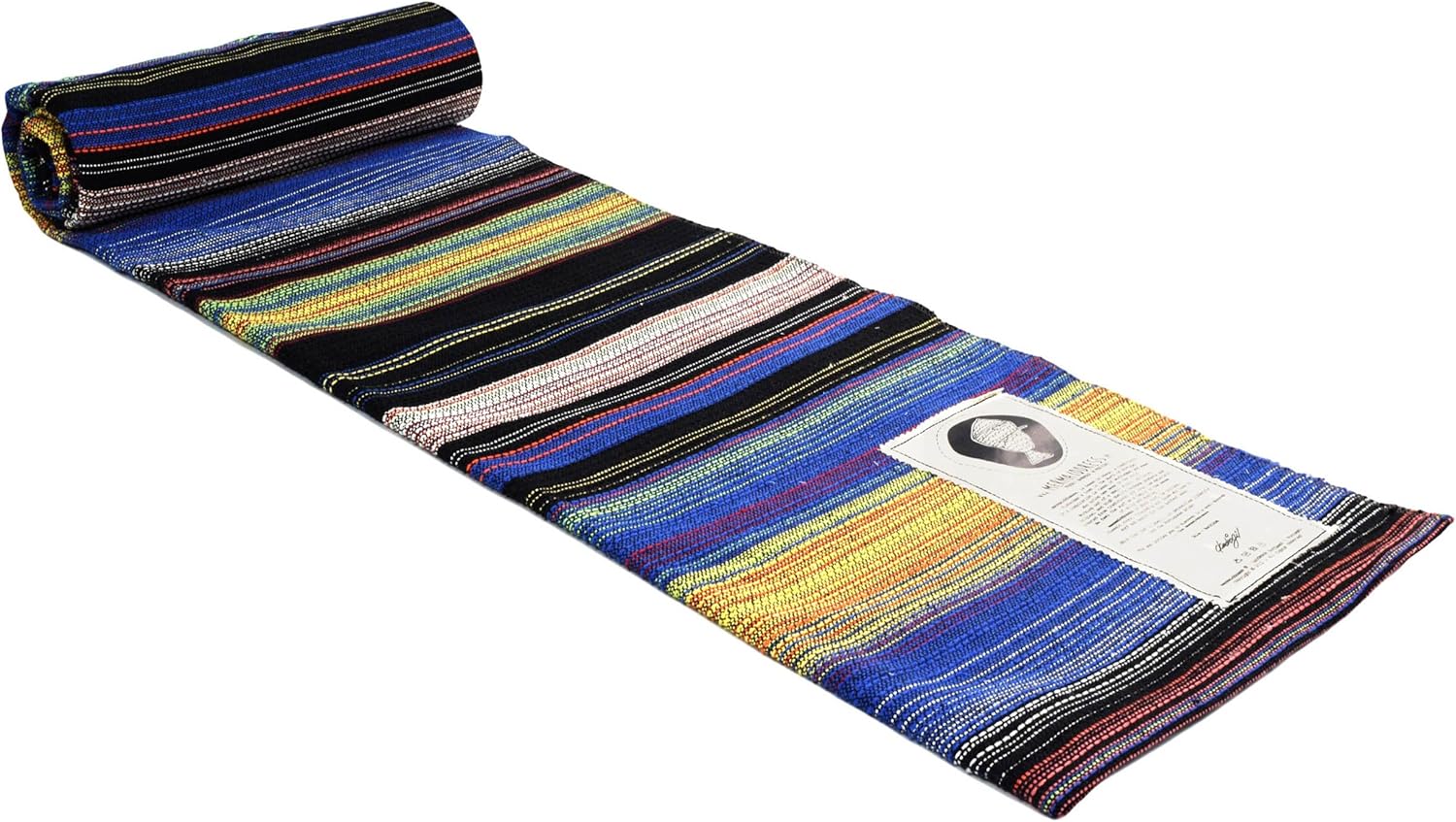 Open Road Goods Handwoven 100% Cotton Outdoor Yoga Blanket – Striped Picnic, Beach, & Patio Throw, Durable Yoga Mat, Throw for Couch, Chairs & Travel - Blue Striped (Half)