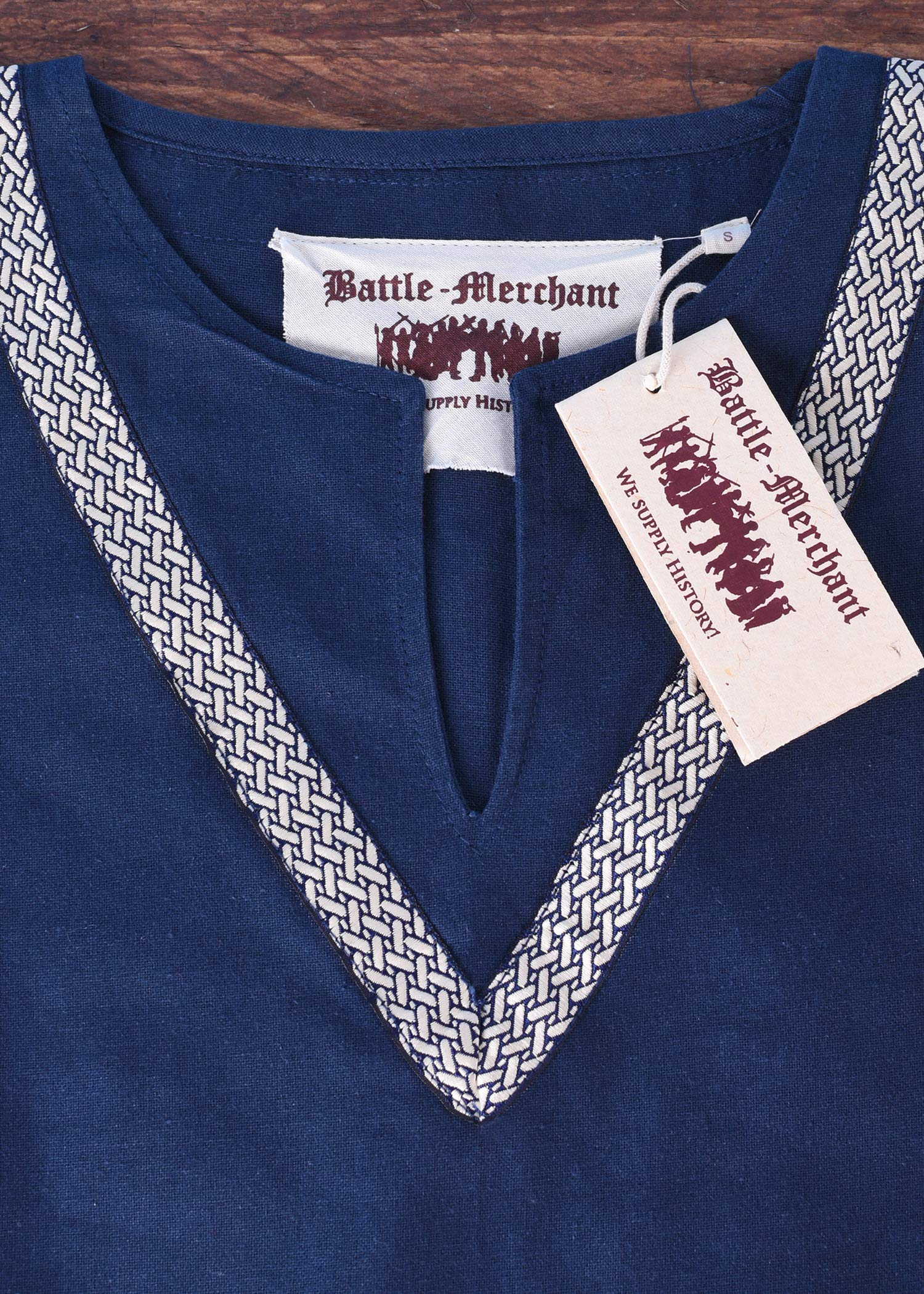 Battle-Merchant - Ailrik -Tunica Medievale a Maniche Corte con bordature - Uomo - Ideale Come Costume da Guerriero o per Carnevale
