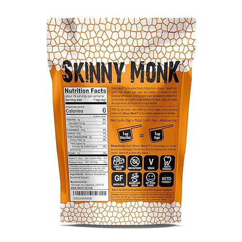 Vista 6 de Skinny Monk - Edulcorante de alulosa con monkfruit, sustituto de azúcar 1:1, apto para keto, cero carbohidratos netos, no glucémico