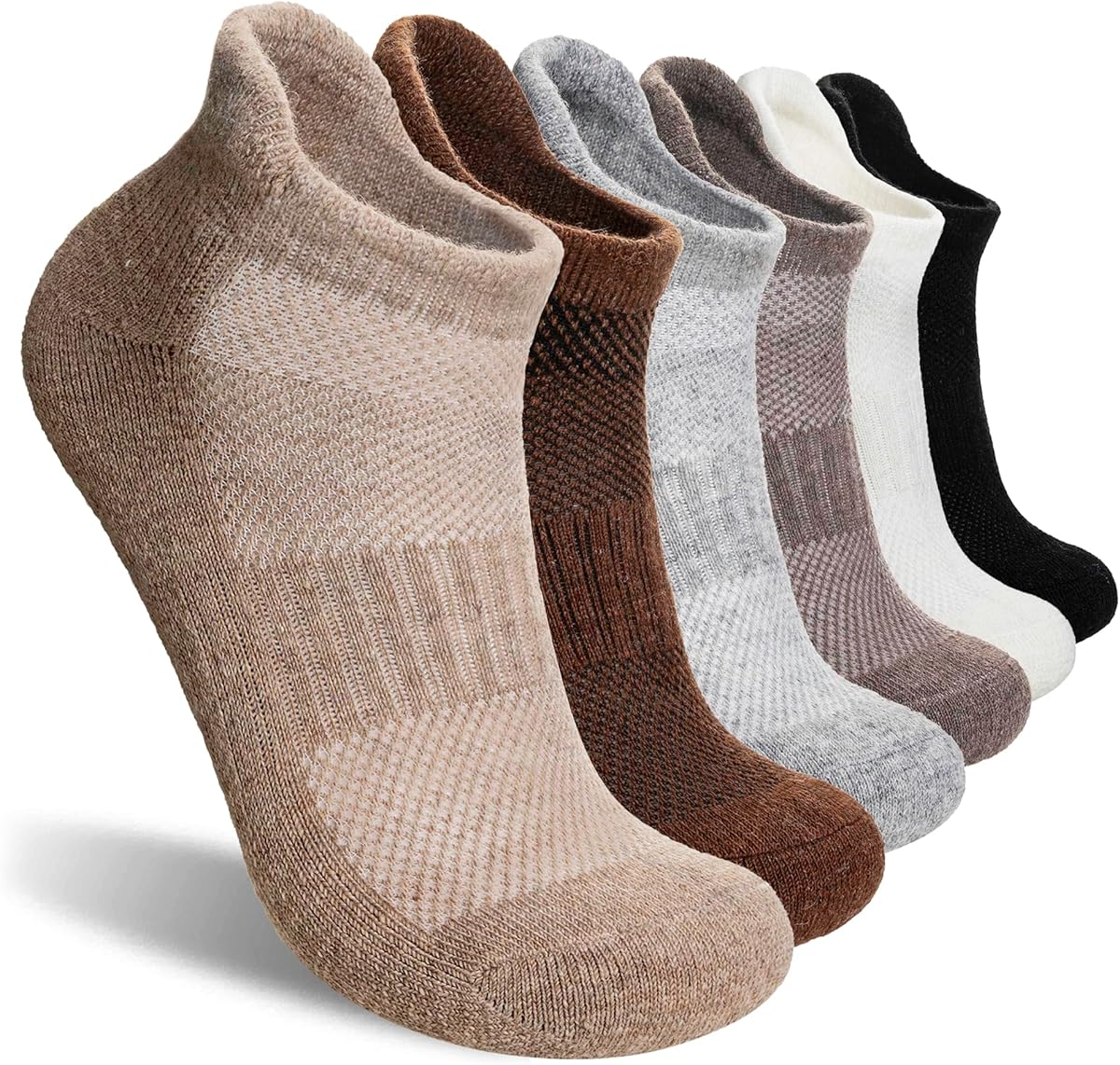 Merino Wool Ankle Hiking Socks For Men & Women No Show Running Athletic Support Thick Cushioned Breathable Socks 6 Pairs