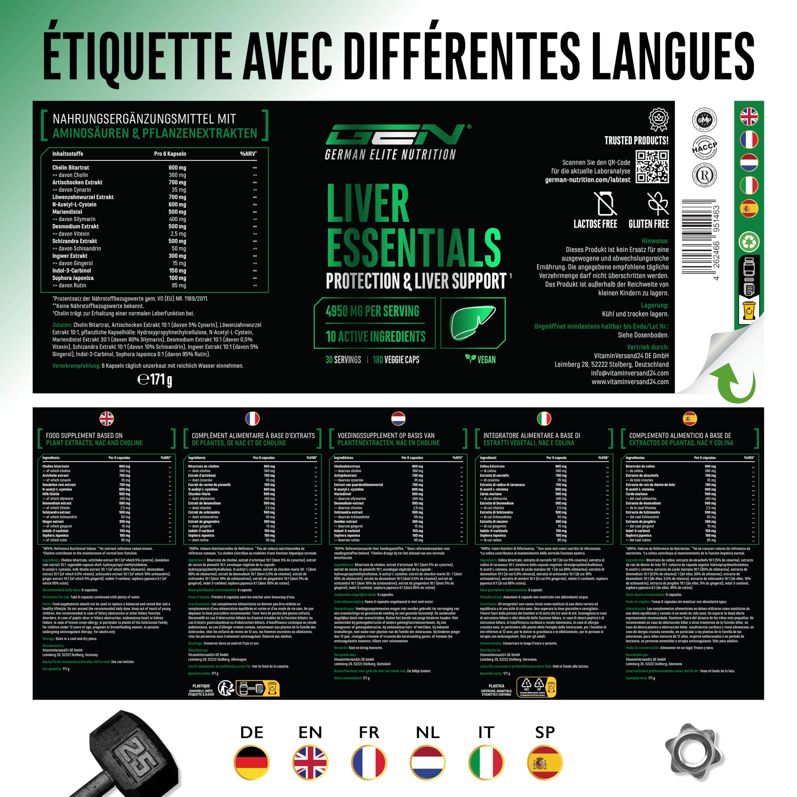 Liver Essentials 180 Capsules Complexe Foie Hautement Dosé avec Chardon Marie Choline NAC Artichaut Pissenlit Schizandra Gingembre Indol 3 Carbinol Desmodium Rutine Vegan