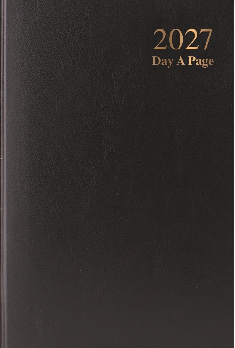 2027 A5 Day a Page Diary – Hardback Casebound Daily Planner with Ribbon Marker – UK Holidays & Notable Dates – Full Year Organiser for Home, Office, Work & Business – A5 210 x 150mm (Black) — image 1