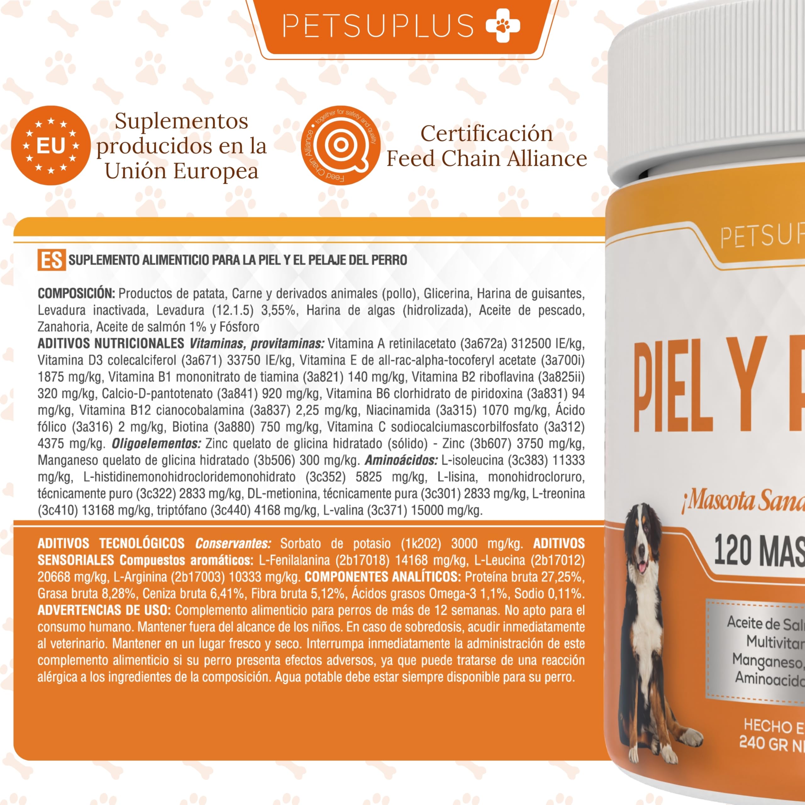 Piel y Pelaje - Complemento Alimenticio con Aceite de Salmon y Omega 3. Favorece el Bienestar de Perros con Picazón, Piel Seca, Irritación, Caída del Pelo e Irritabilidad