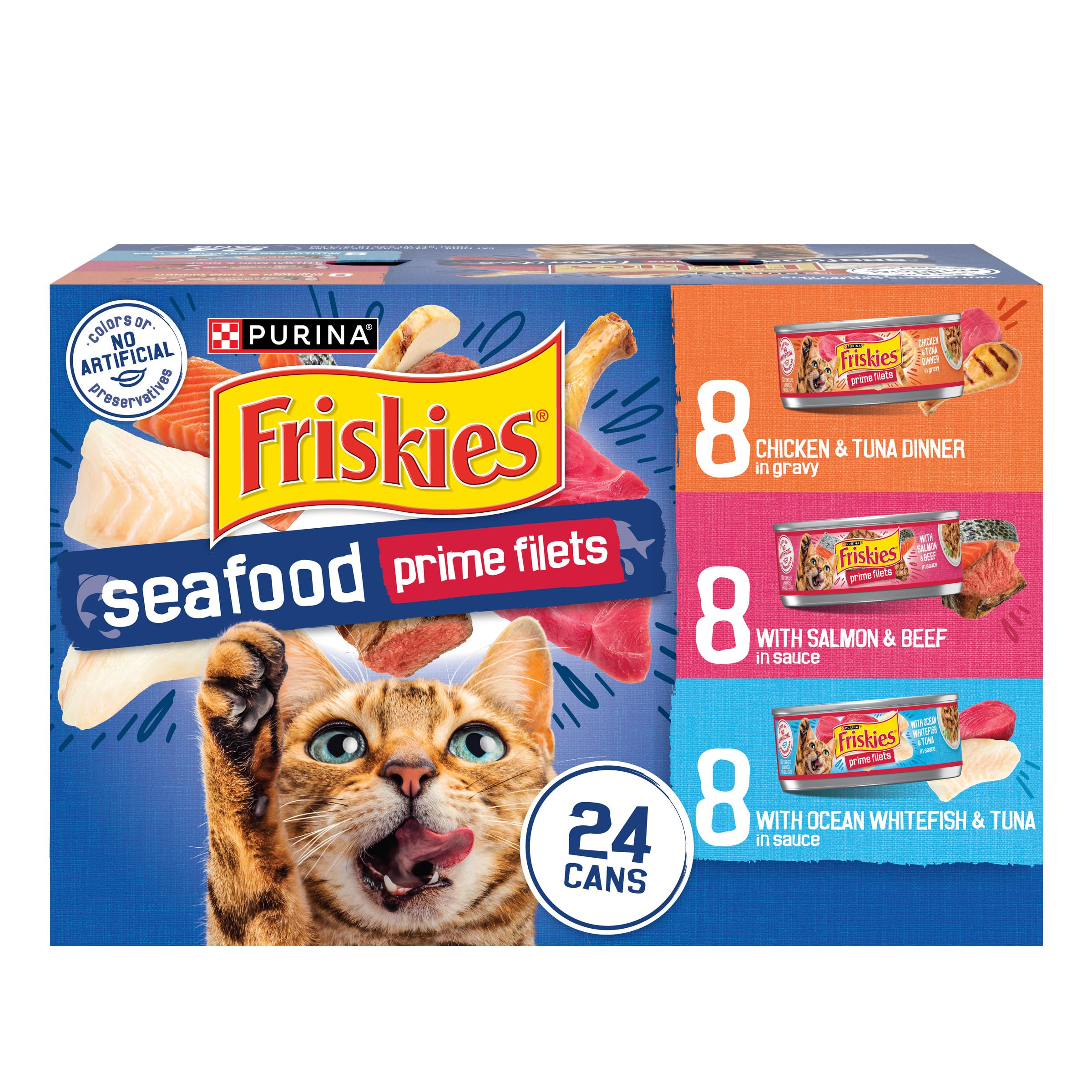 Purina Friskies Gravy Wet Cat Food Variety Pack Seafood Prime Filets Favorites - (Pack of 24) 5.5 oz. Cans