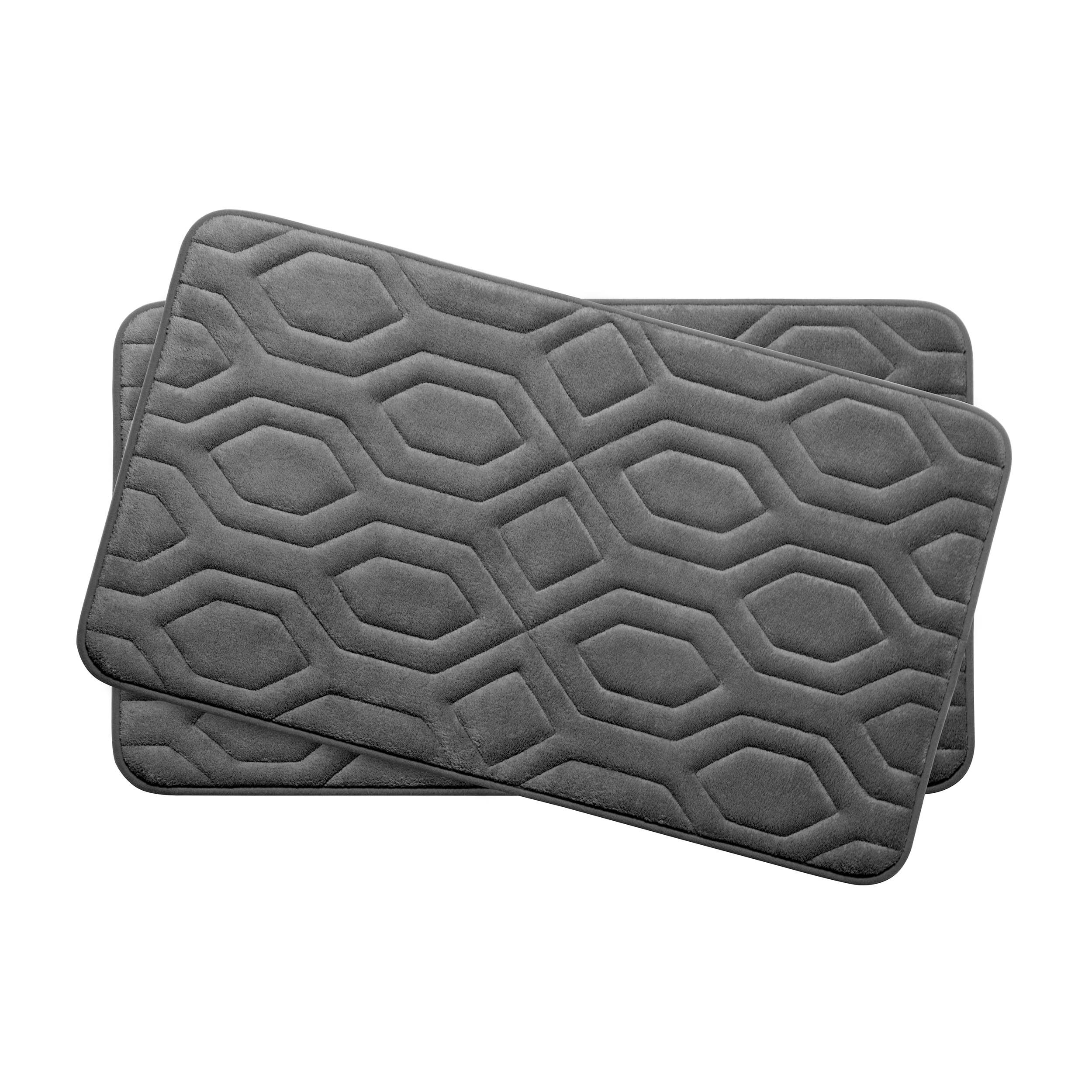 Bounce Comfort Extra Thick Memory Foam Bath Mat Set - Turtle Shell Premium Plush 2 Piece Set with BounceComfort Technology, 17 x 24 in. Dark Grey