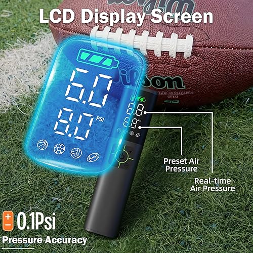 Miniatura 2 de Z10 Electric Ball Pump for Sport Ball,2000mAh 15 PSI Portable Automatic Air Pump Fast Ball Inflator with 2 Needles,Precise Pressure Gauge for