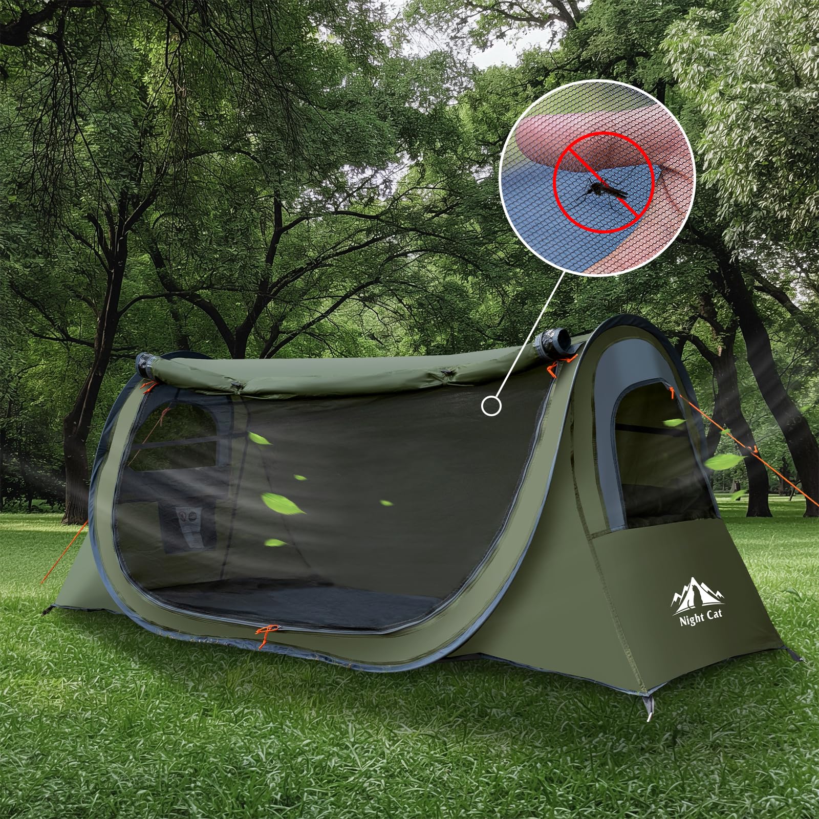 Night Cat Tente Pop-up 1 Personne – Imperméable 3000mm, Installation En 2 Secondes, Pour 2 Adultes Spacieuse