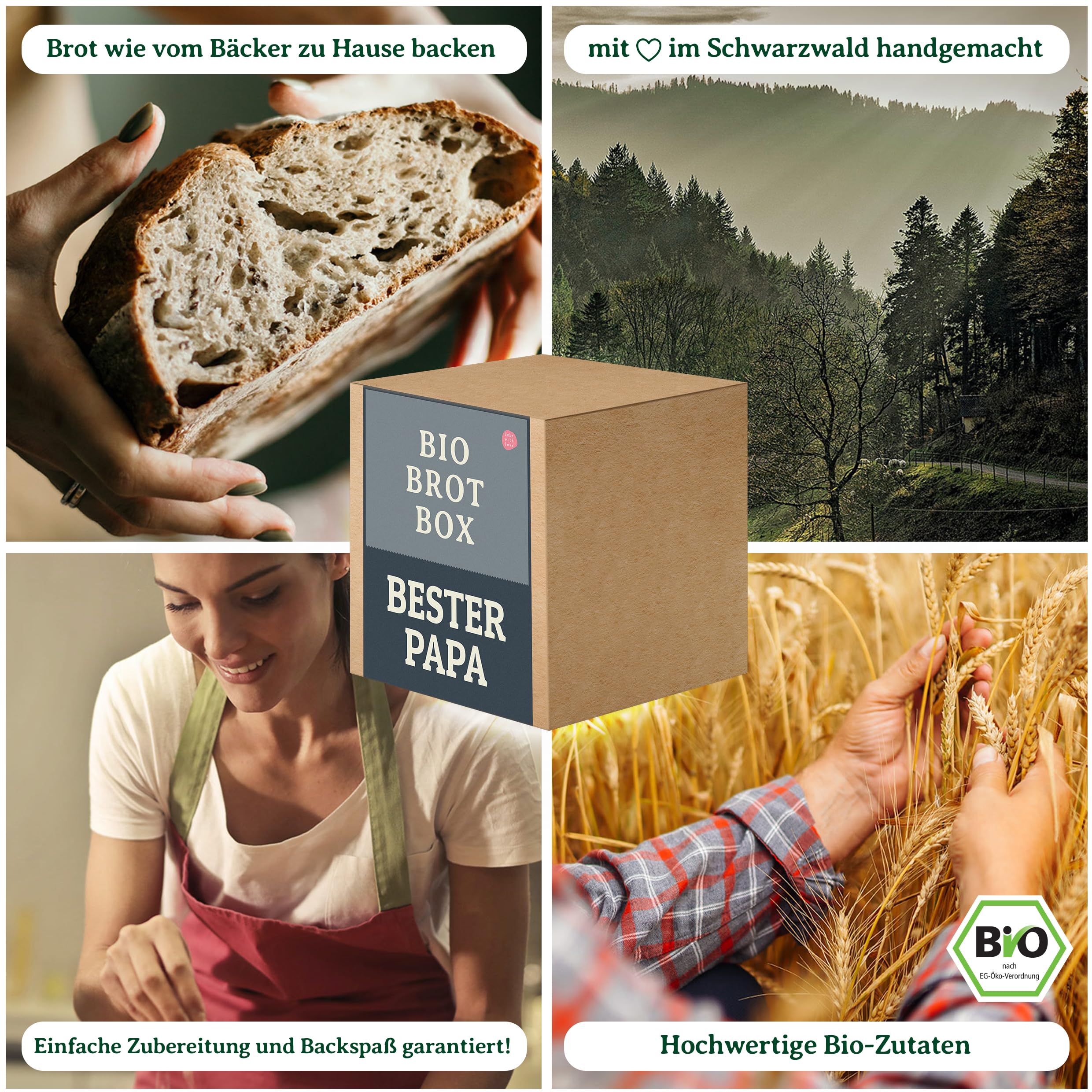 Bake with Love Pudełko na próbę chleba ekologicznego "Bester Papa der Welt", prezent dla taty, Boże Narodzenie, kosz prezentowy dla najlepszego taty, wypełniony 8 mieszankami do pieczenia chleba,