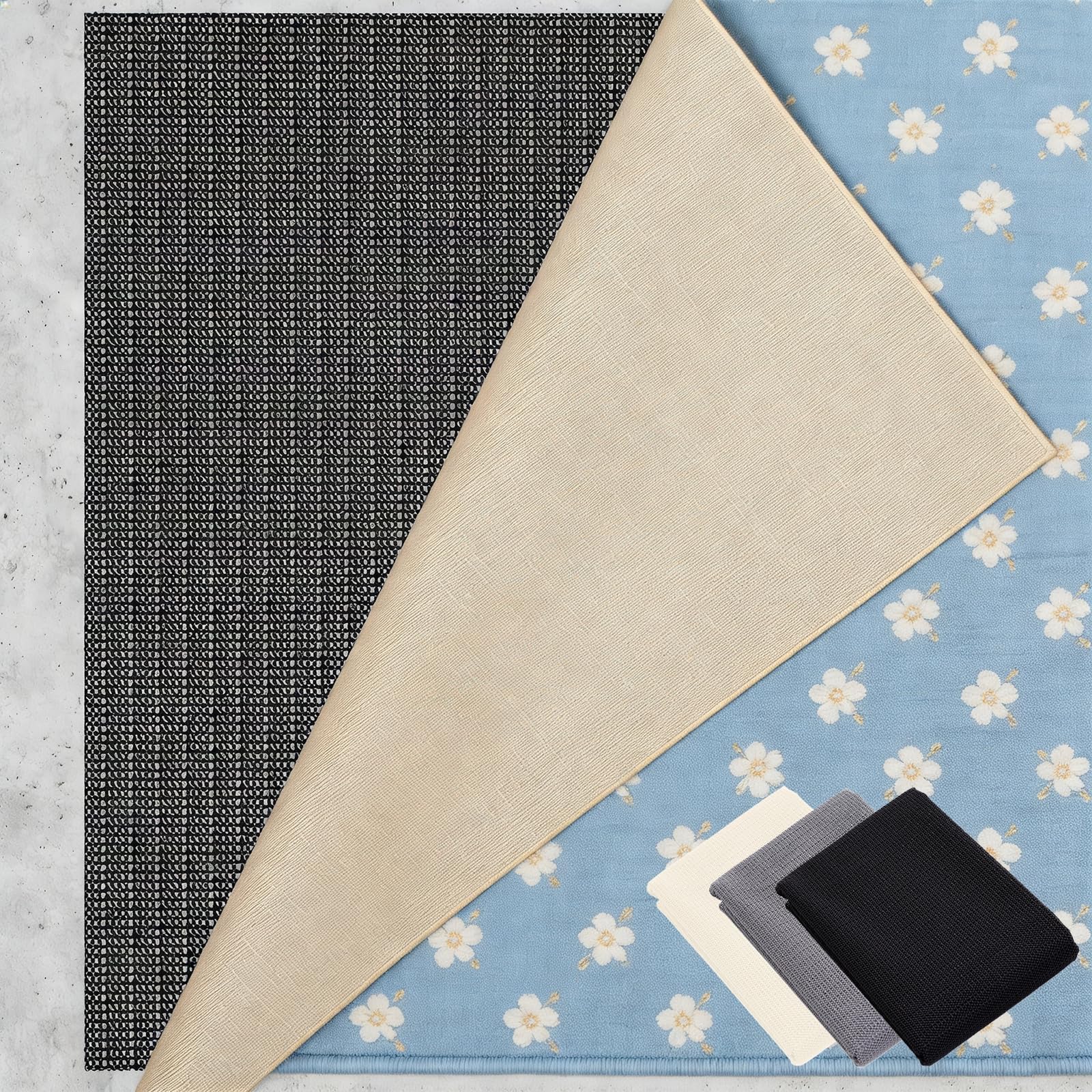 Bases Antideslizante 230 x 280 cm Multiusos de PVC, Lavable, Cortable, Reutilizable y sin Olores, Antideslizante Alfombra Base Adecuado para Parqué O Baldosas, Negro