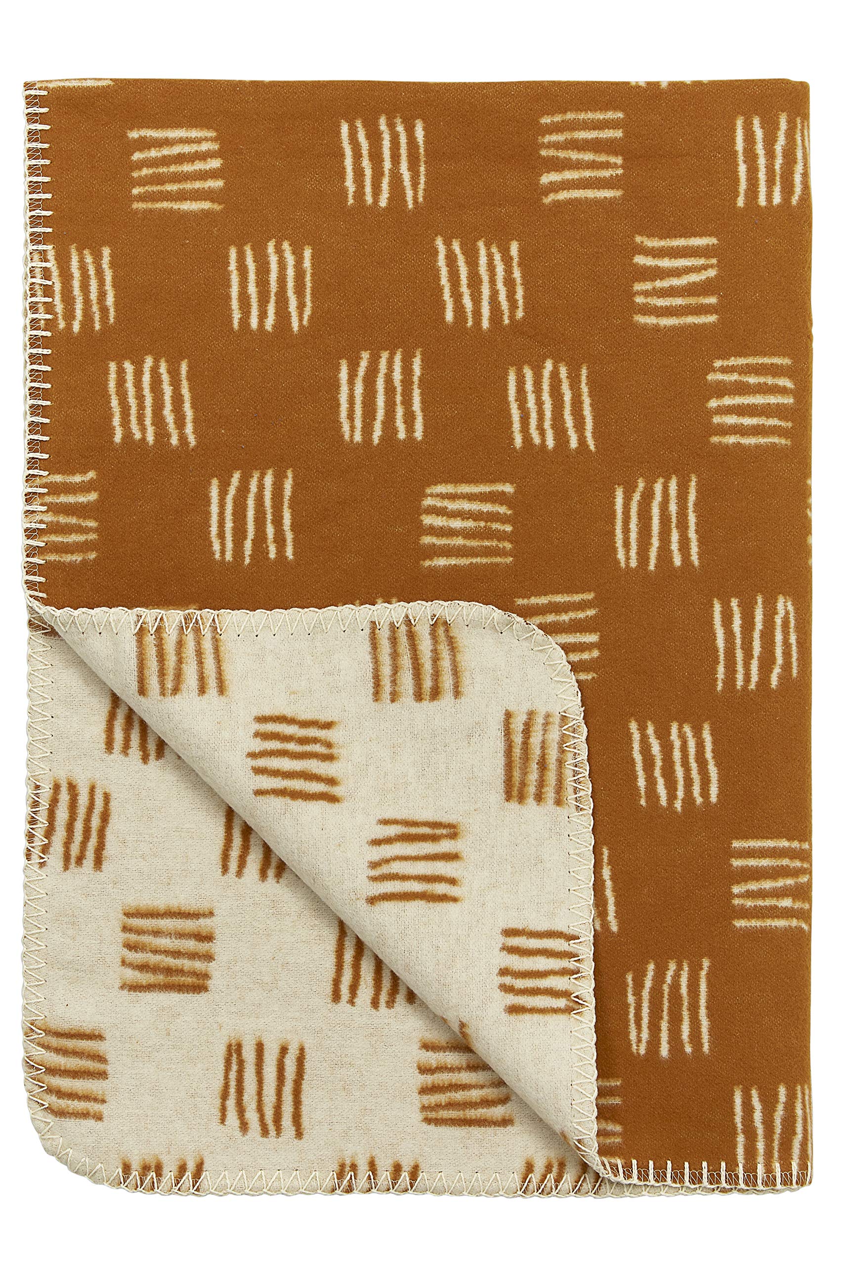 Couverture de lit en flanelle Meyco Block Stripe 120x150 cm camel et offwhite