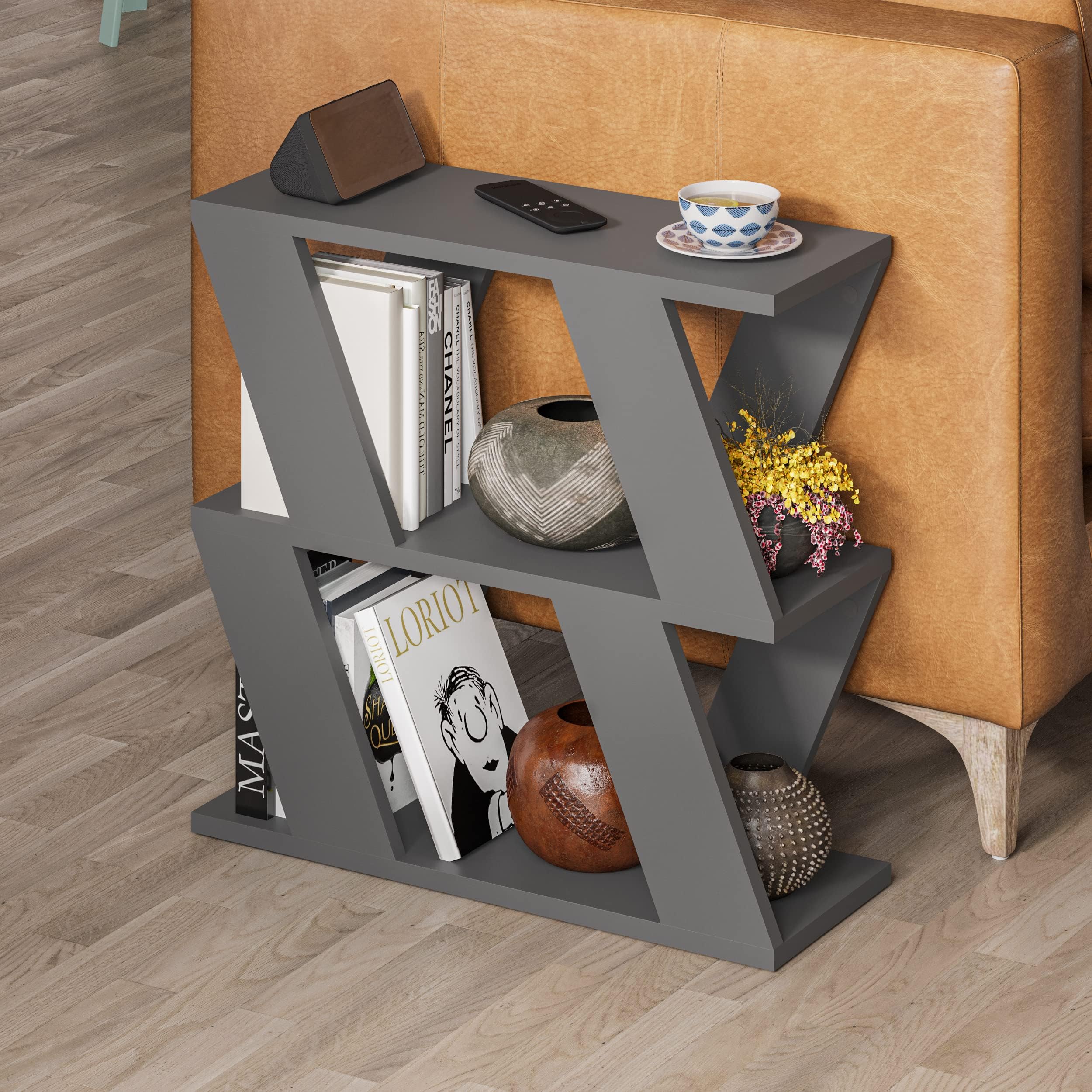 Hocuspicus Side Table with Magazine Rack, Modern Coffee Table, Design Sofa Table for Living Room and Office, Small Living Room Table 60 x 22 x 57 cm, Versatile Wooden Side Table, Anthracite