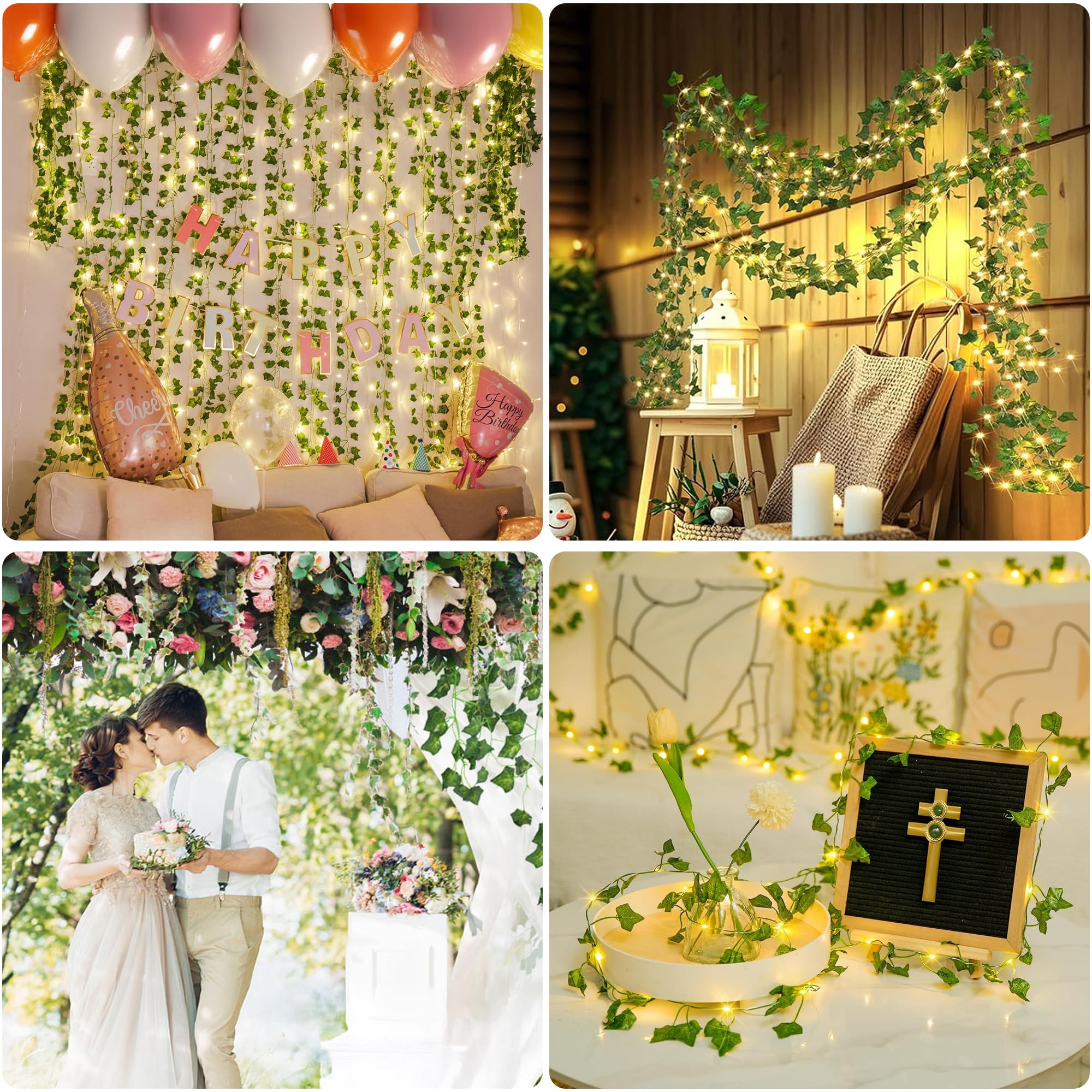 YOUNGAR Efeu-Ranken mit Lichterkette, Blatt-Lichterkette, batterie-/USB-betrieben, 73 LEDs, für Schlafzimmer, Wand, Zimmer, Hochzeit, Geburtstag, Garten, Party, Wanddekoration, Warmweiß