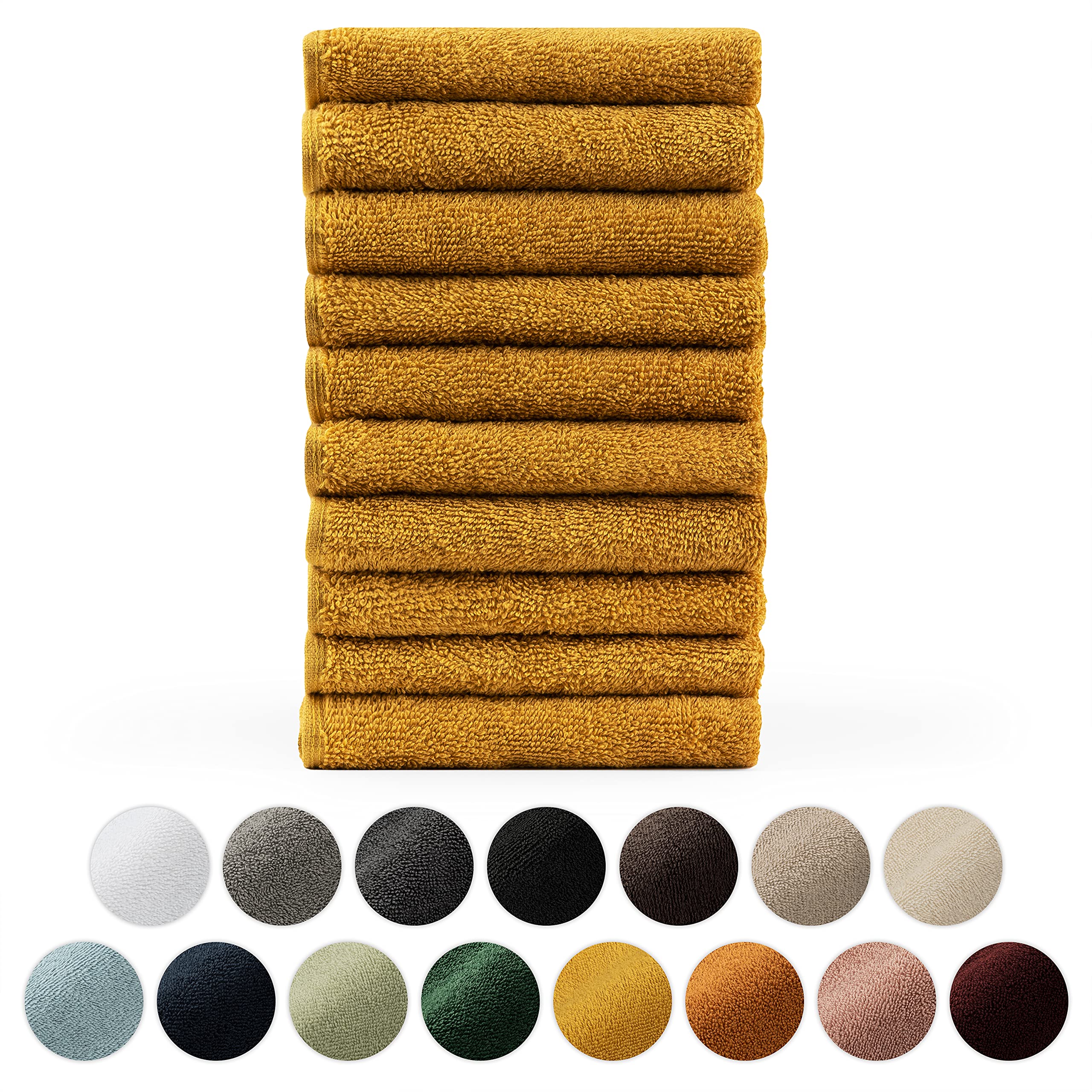 Blumtal Premium zestaw ręczników frotte z pętlą do zawieszania - bawełna certyfikowana Oeko-TEX, miękkie, chłonne - 10x ręcznik dla gości (30x50 cm), Spicy Mustard (żółty)