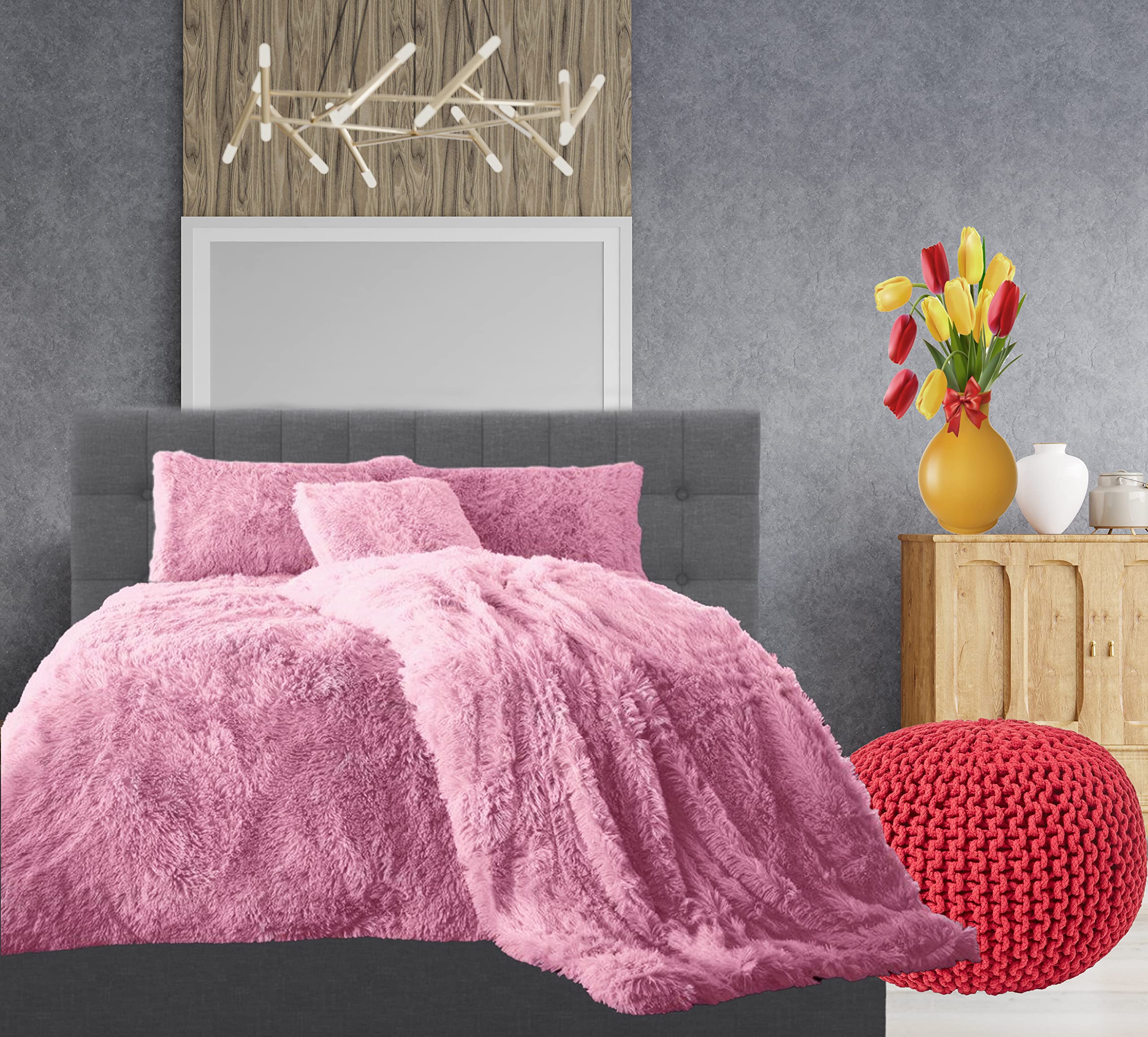 Comfort Collections Hug & Snug Pink Teddy Hug & Snug Cuddles Fleece Duvet Quilt Cover Bedding Set With Matching Pillowcase Warm And Cosy Pink Bedding Set Superking 260Cm X 220Cm Approximately.