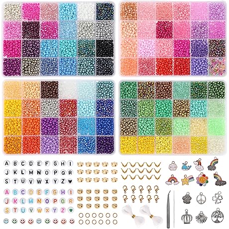 QUEFE 9600PCS 4mm Glass Beads for Bracelets Kit