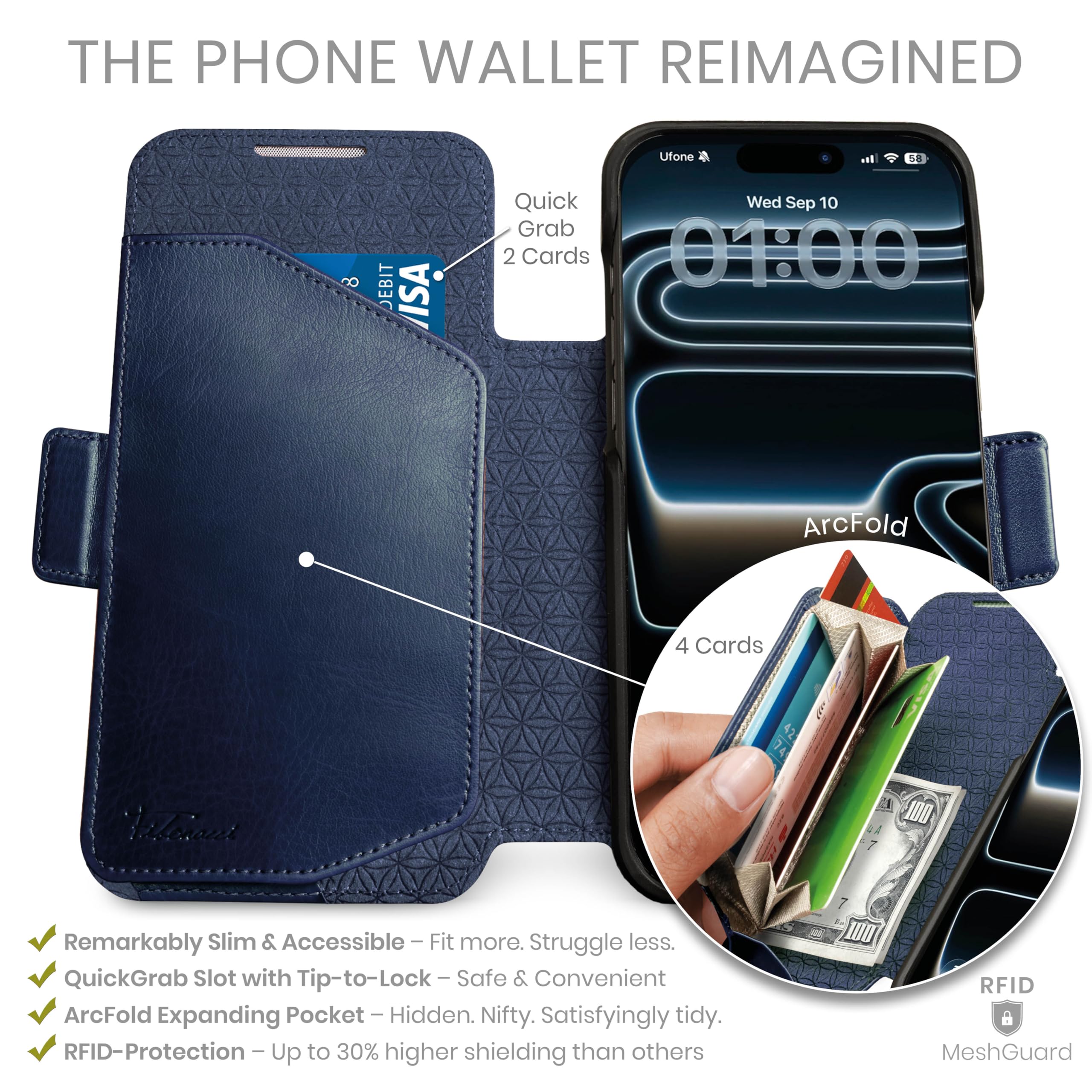 dreem Coque pour iPhone 17 Pro Max, Étui de Téléphone Révolutionnaire avec Support, en Cuir Végan, Coque Magnétique Détachable, Protection RFID, Boîte-Cadeau [Fibonacci:Royal] - 2