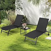 Vista 10 de Patio Chaise Lounge Chair with Wheels, Set of 2 Outdoor Lounge Chairs with Adjustable Backrest, Waterproof Poolside Lounge Chairs