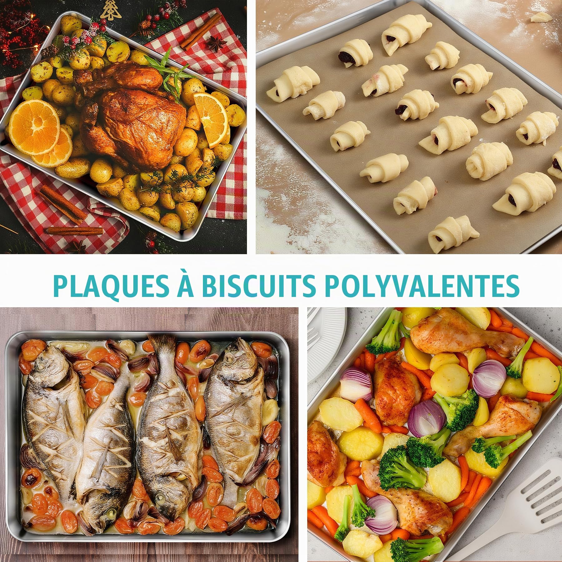 HaWare Lot de 2 plaques de cuisson extra larges en acier inoxydable – 45 x 33 x 2,5 cm, plaque à biscuits pour la cuisson, le service, saine et non toxique, facile à nettoyer et passe au