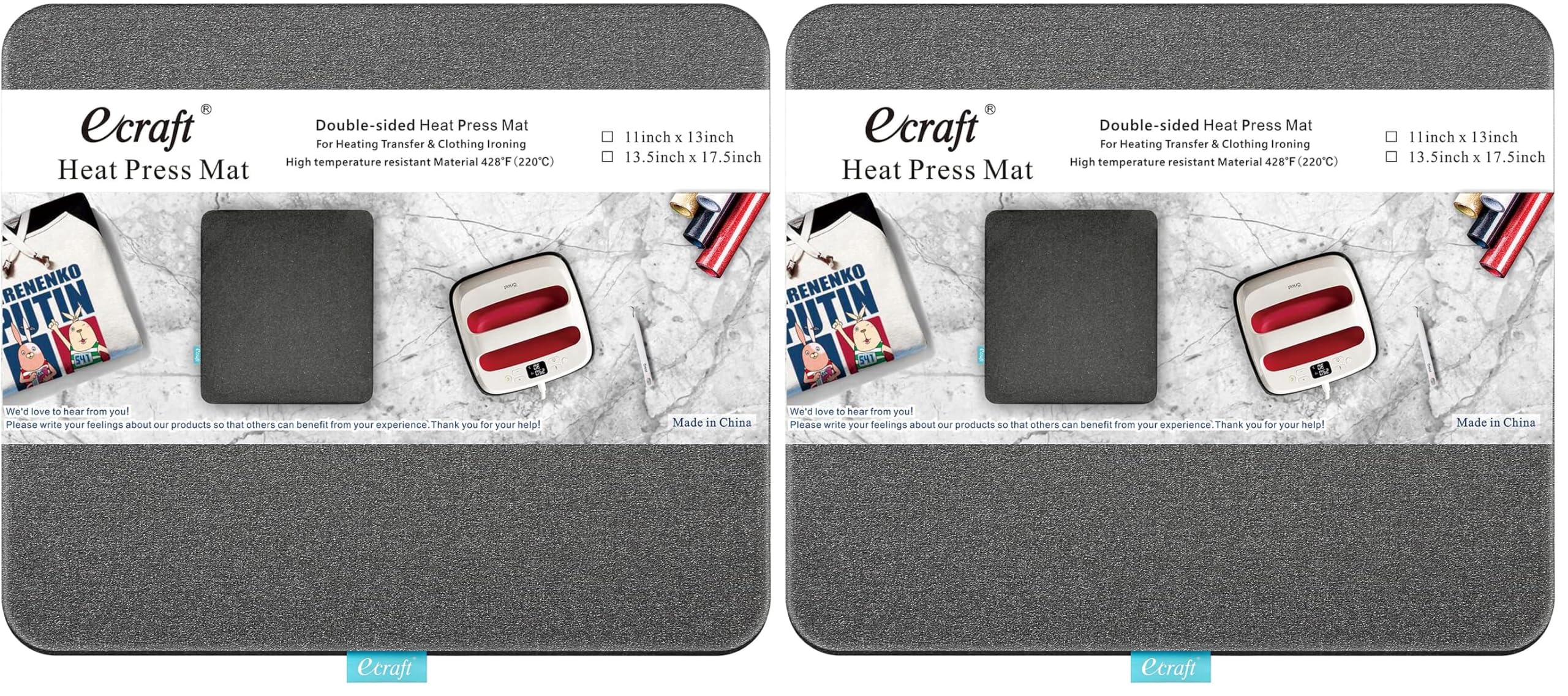 Heat Press Mat for Cricut Easypress: Ecraft (11 x 13 inch) Double-Sided Heating Ironing Mats for Craft Insulation Transfer HTV VinylHeat Press Machine,T Shirts (Pack of 2)