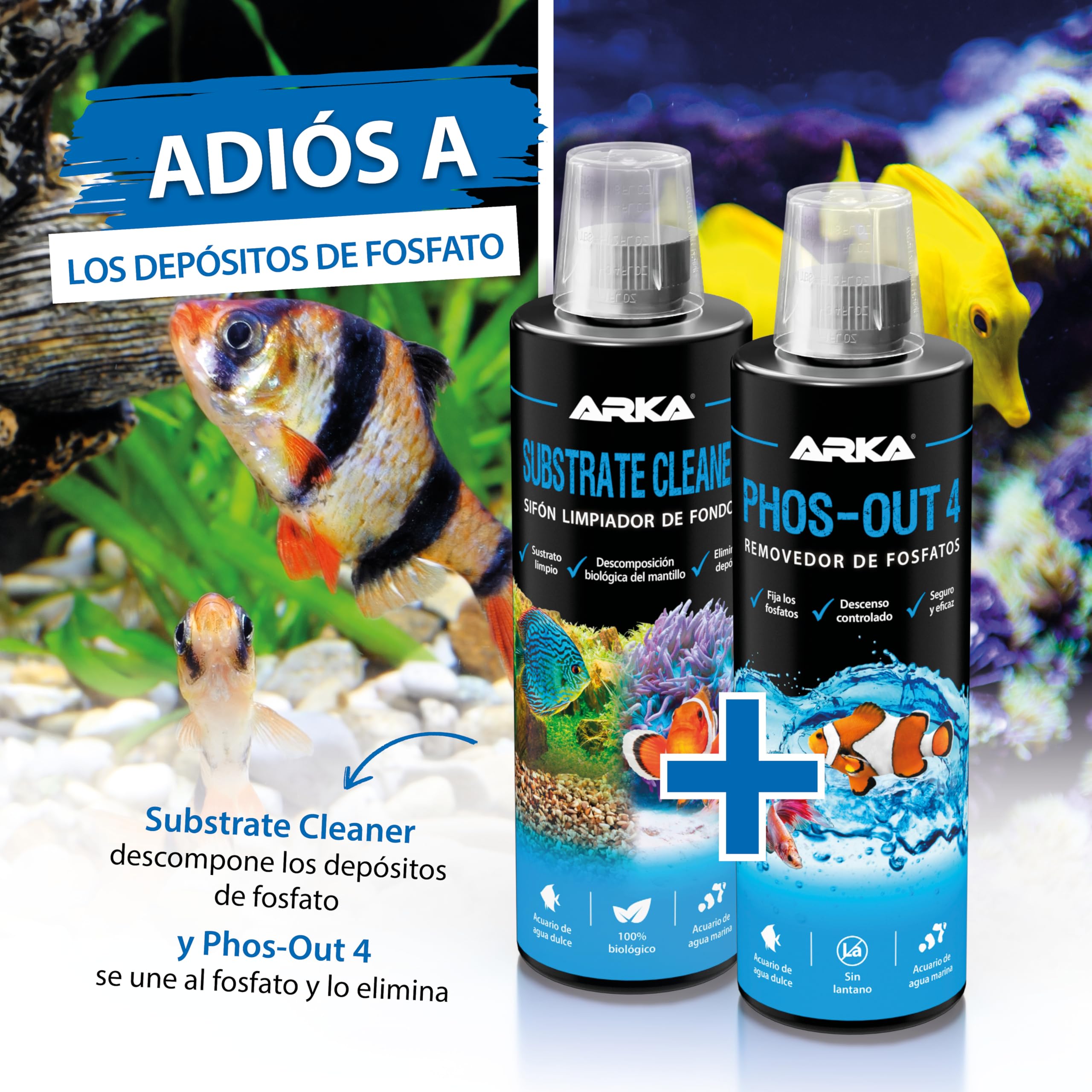 Limpiador Fondo Acuario 236 ml – ARKA Substrate Cleaner – 100% biológico con bacterias vivas – Elimina Lodo, restos y Suciedad – sin sifón ni Tubo – Agua Clara en Dulce y Marino