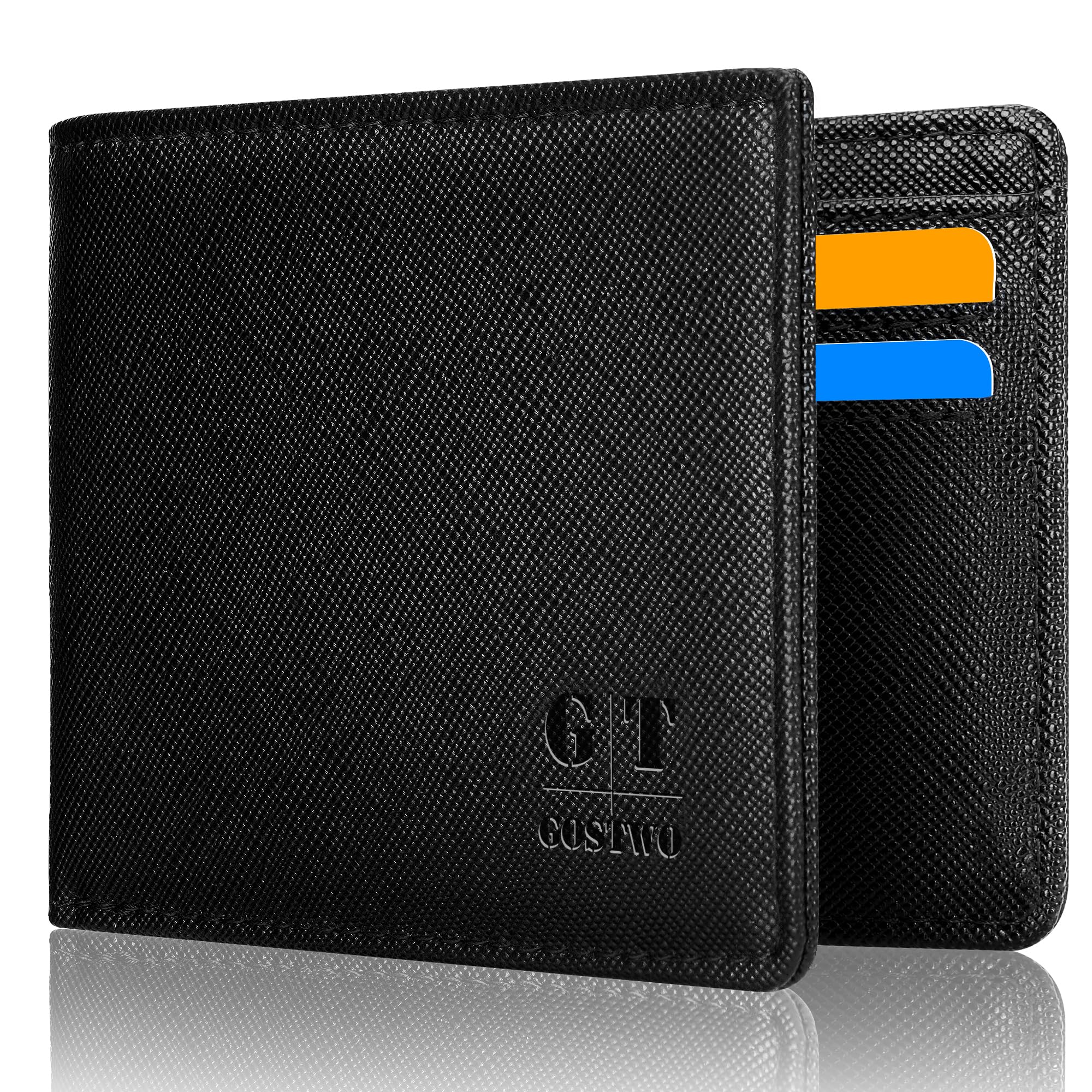 Gostwo Slim Wallet for Men Minimalist Leather ID Window Front Pocket Bifold Wallet